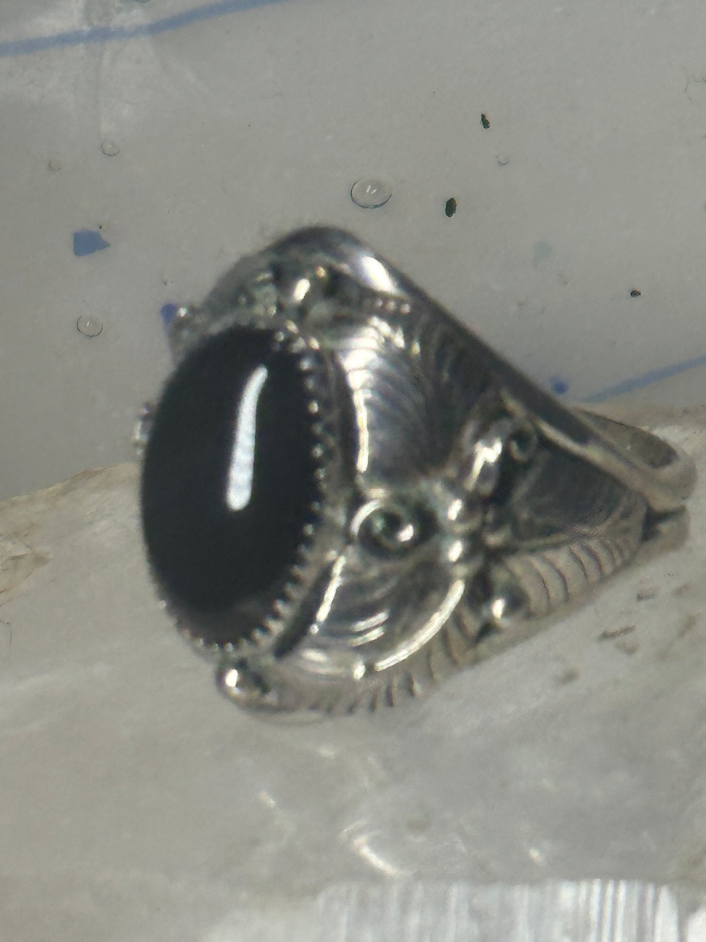 Navajo ring onyx leaves band size 15 sterling silver men women