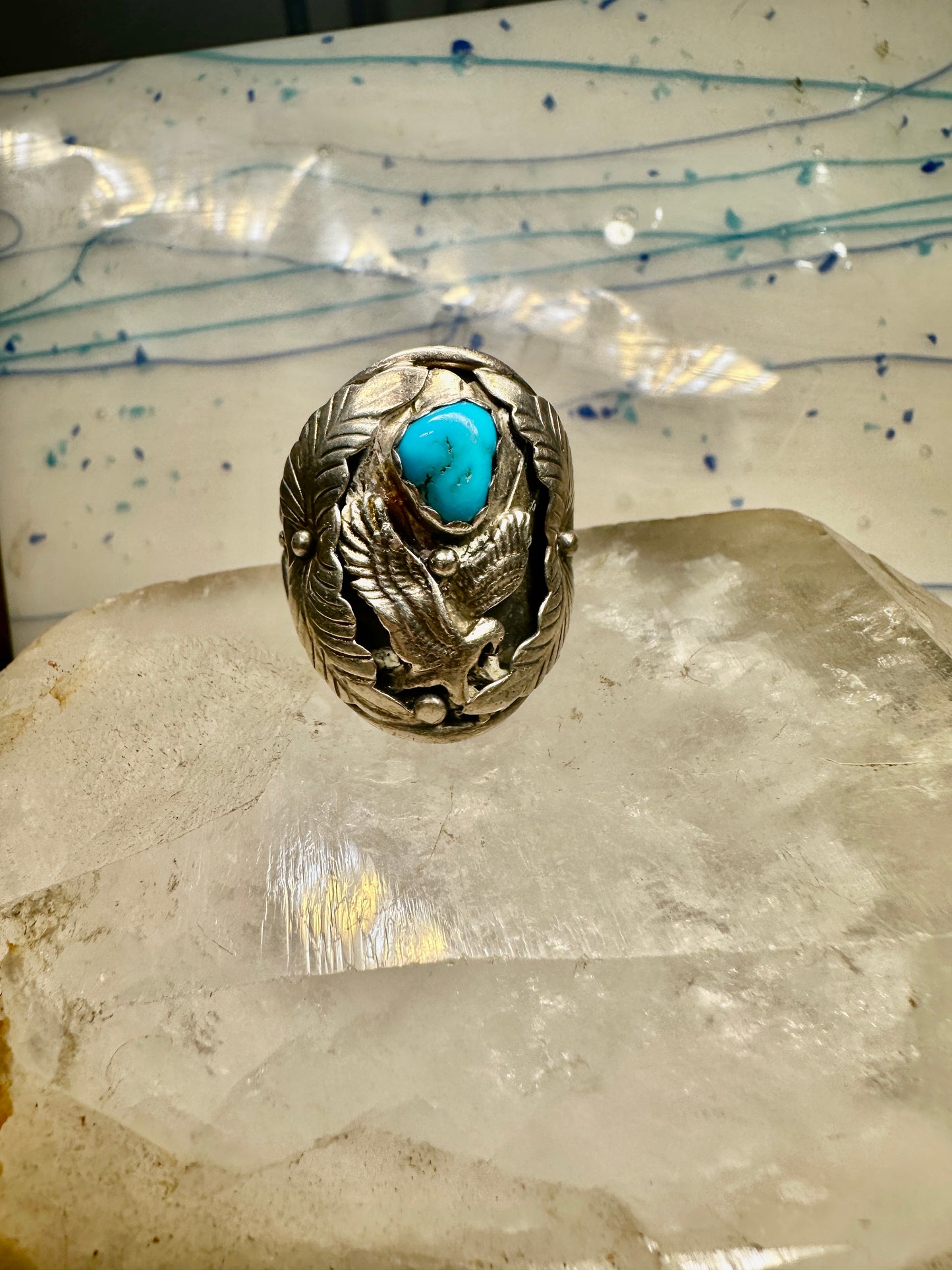 Navajo ring size 14.25 Eagle Turquoise Native American sterling silver