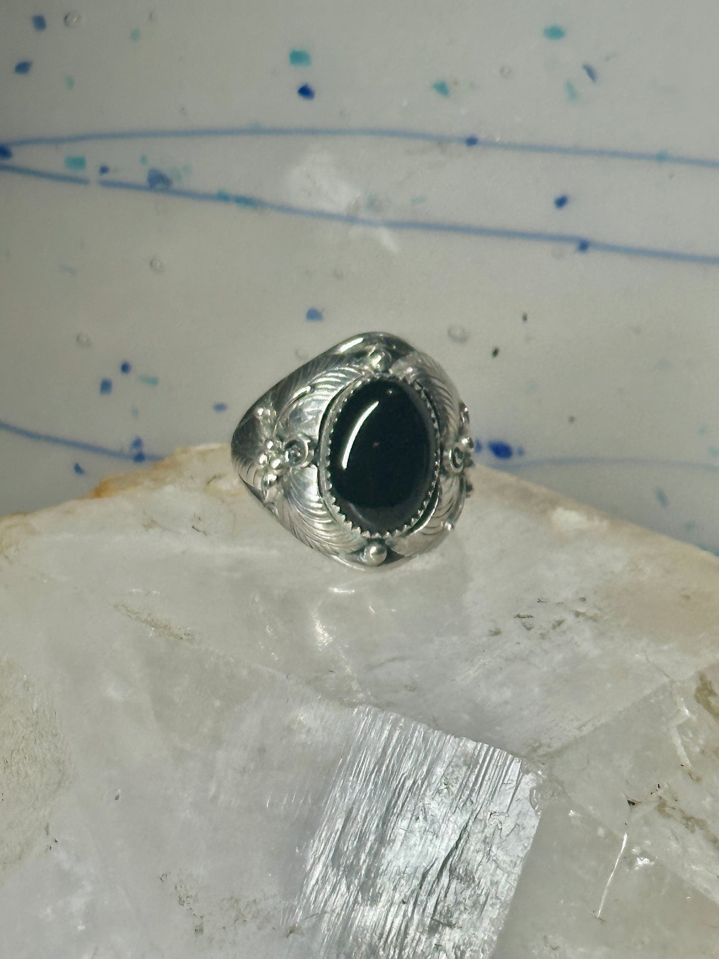 Navajo ring onyx leaves band size 15 sterling silver men women