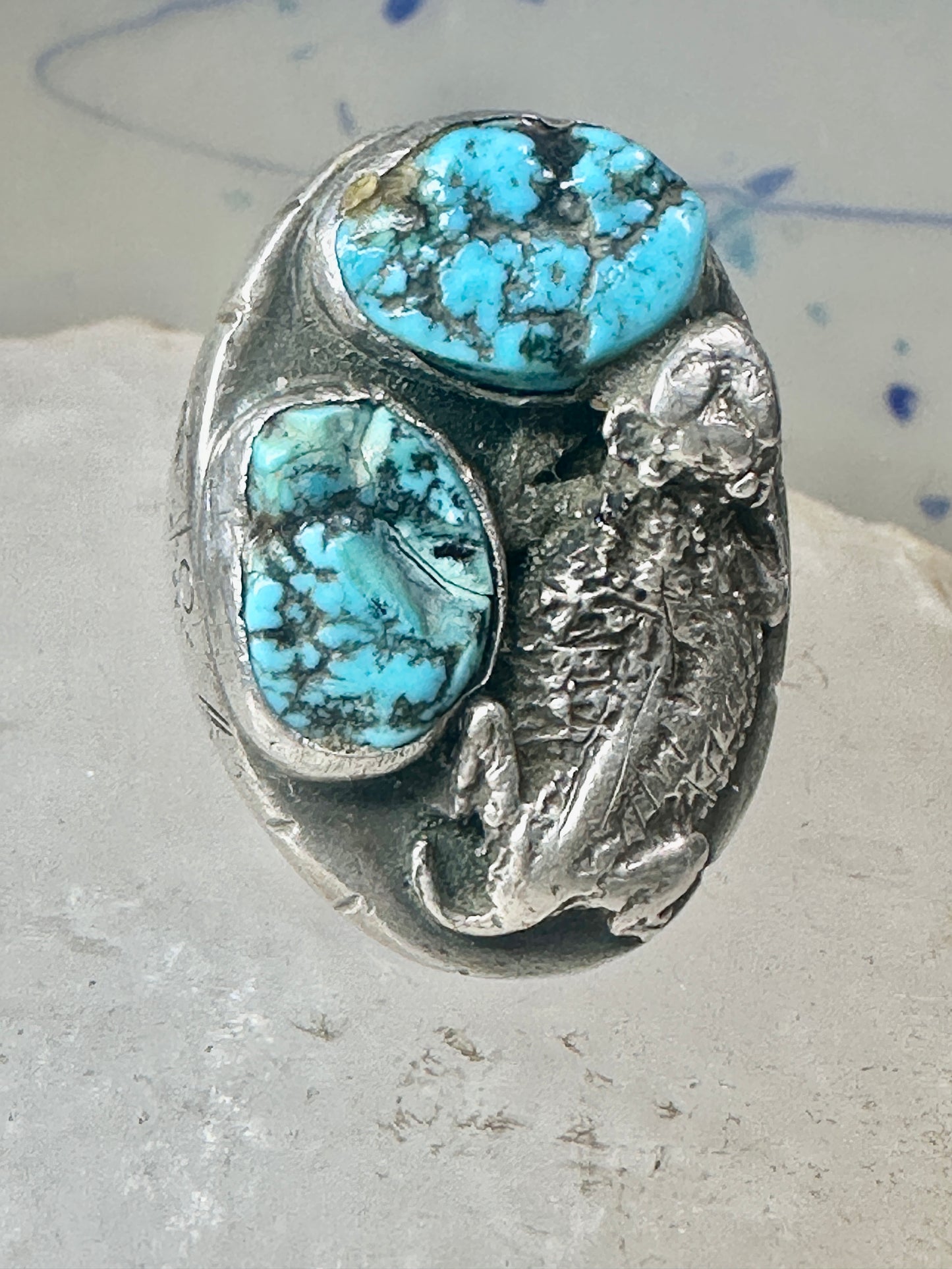 Turquoise ring size 10.50 Jerry Roan Navajo sterling silver women men