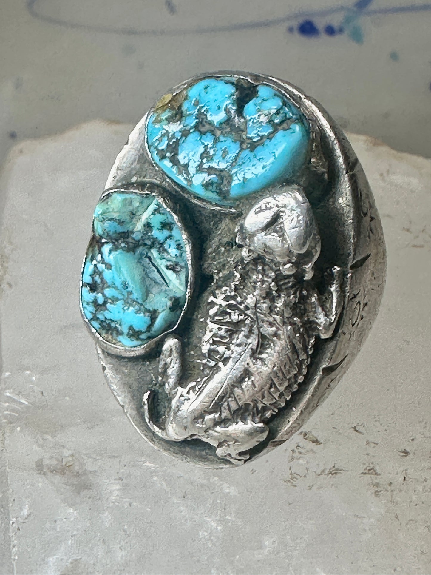 Turquoise ring size 10.50 Jerry Roan Navajo sterling silver women men