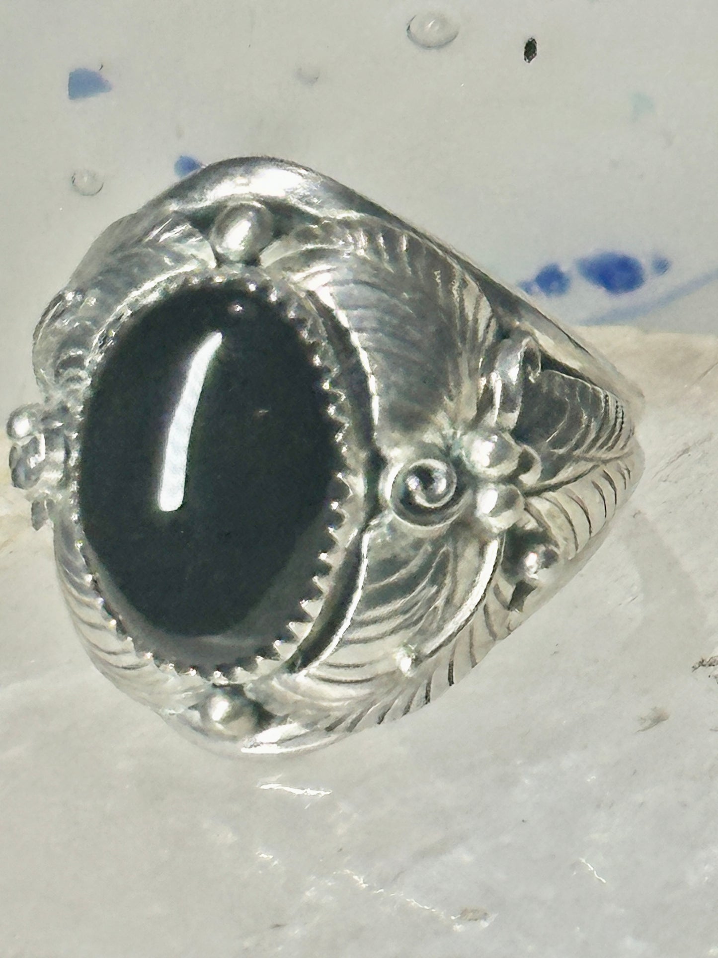 Navajo ring onyx leaves band size 15 sterling silver men women