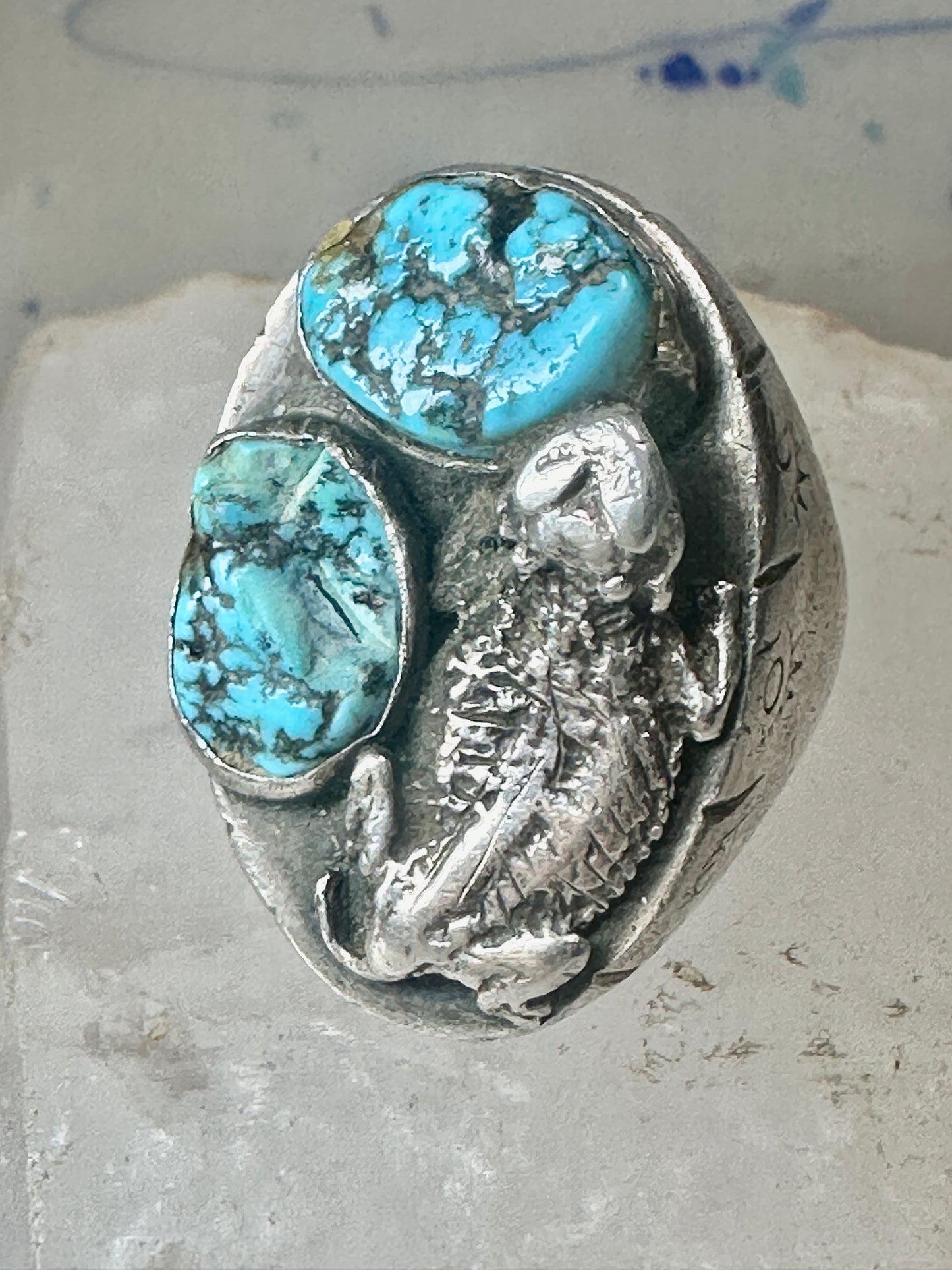 Turquoise ring size 10.50 Jerry Roan Navajo sterling silver women men