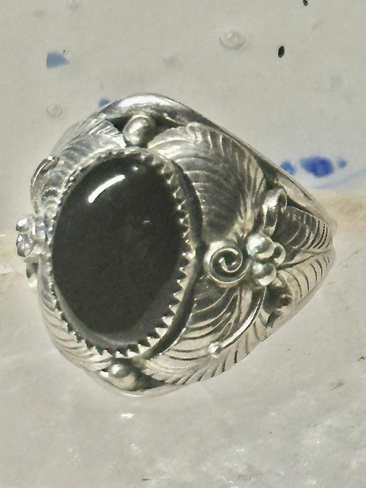 Navajo ring onyx leaves band size 15 sterling silver men women