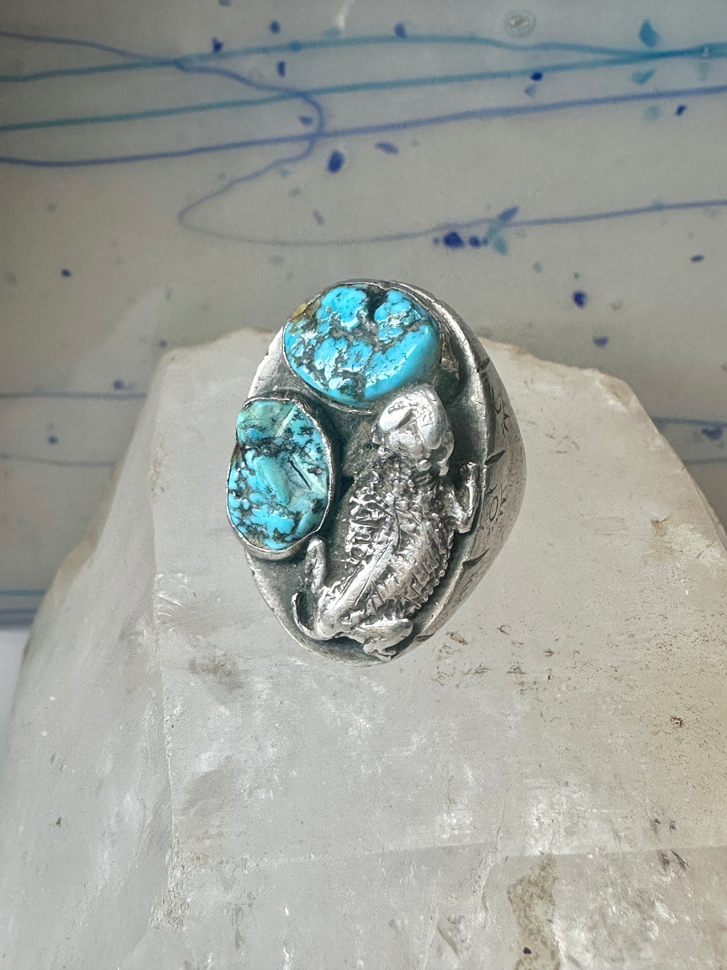 Turquoise ring size 10.50 Jerry Roan Navajo sterling silver women men