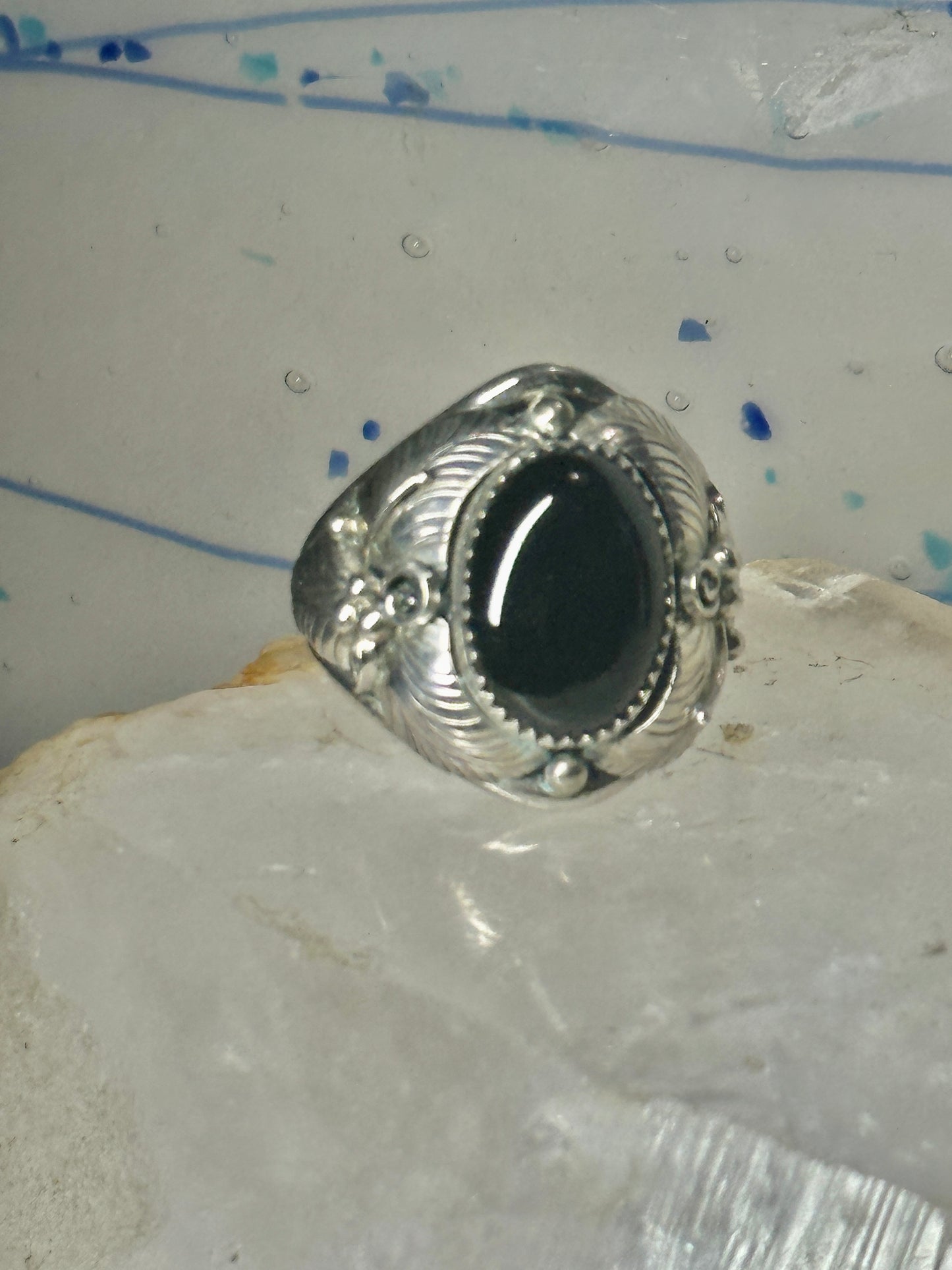 Navajo ring onyx leaves band size 15 sterling silver men women