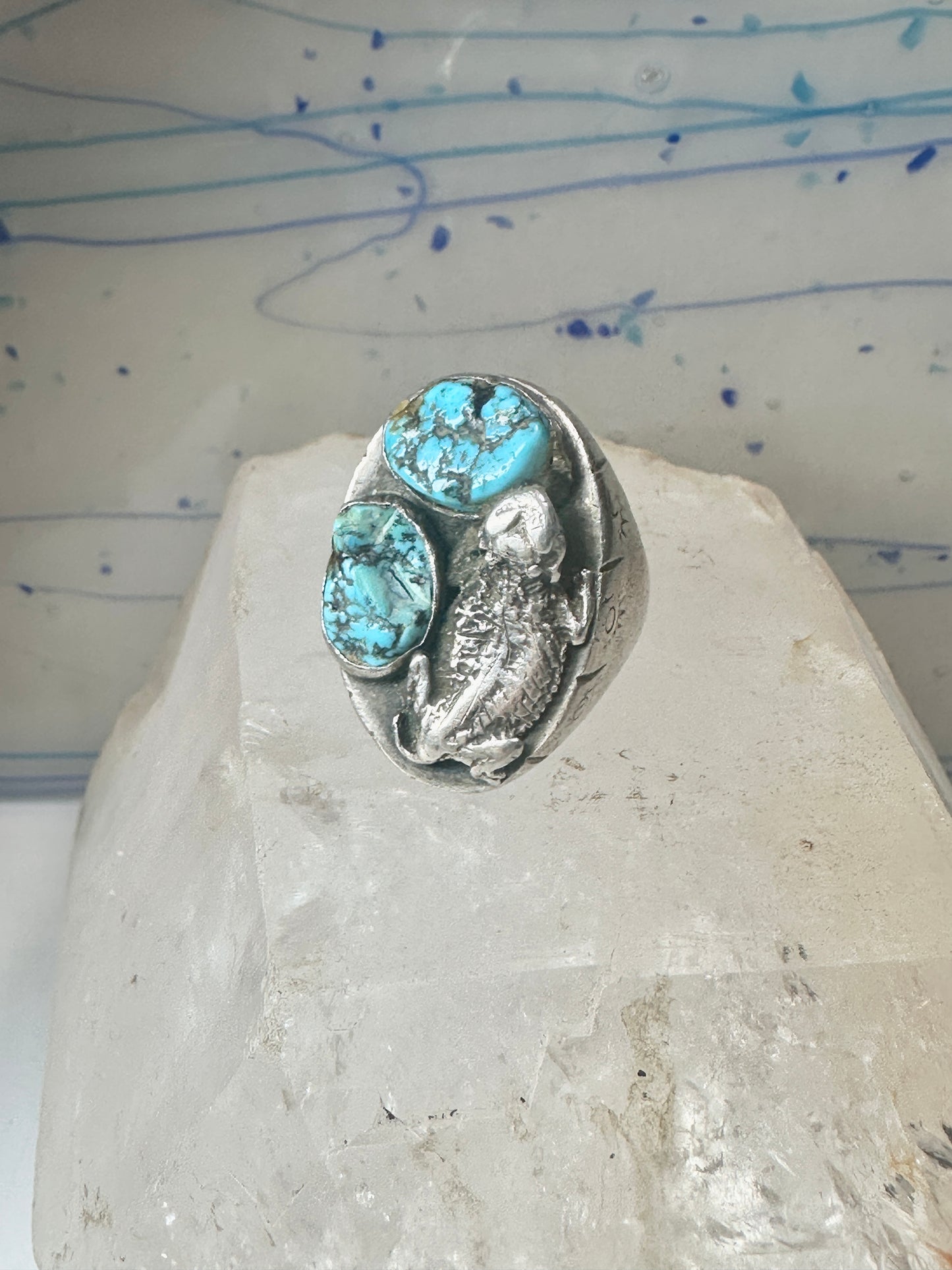 Turquoise ring size 10.50 Jerry Roan Navajo sterling silver women men