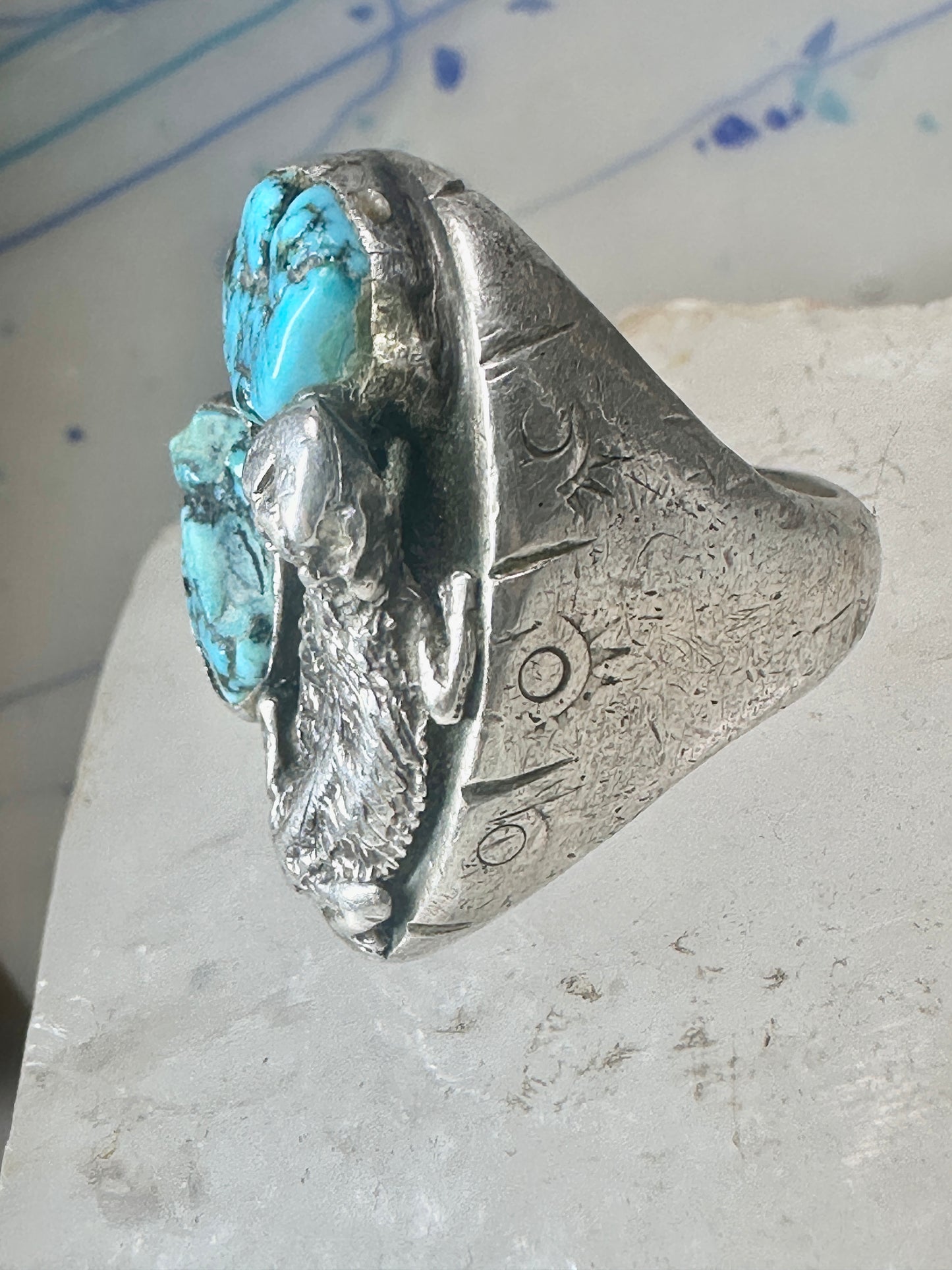 Turquoise ring size 10.50 Jerry Roan Navajo sterling silver women men