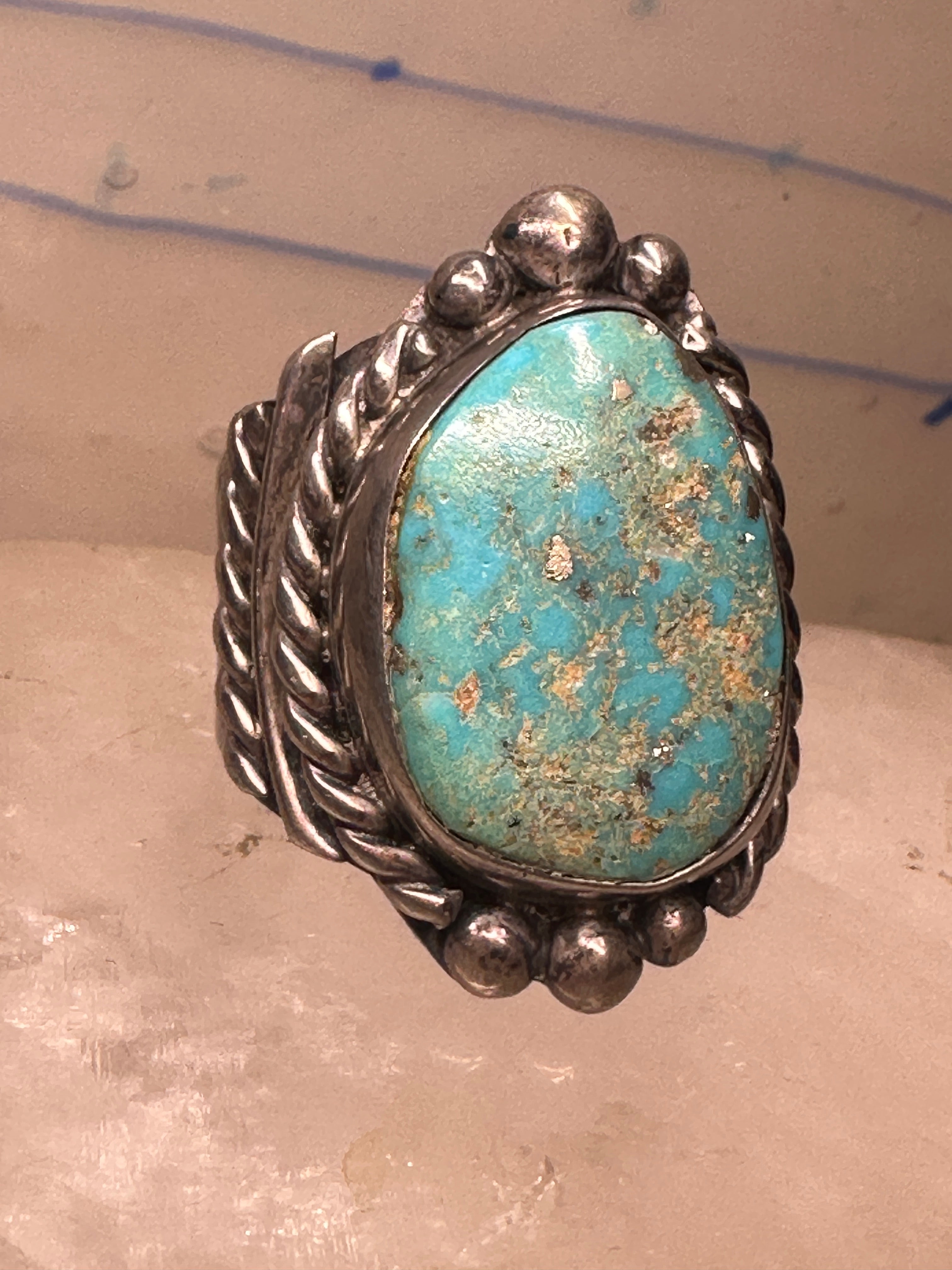 Turquoise ring coral popular southwest Navajo heavy sterling silver women men size 11