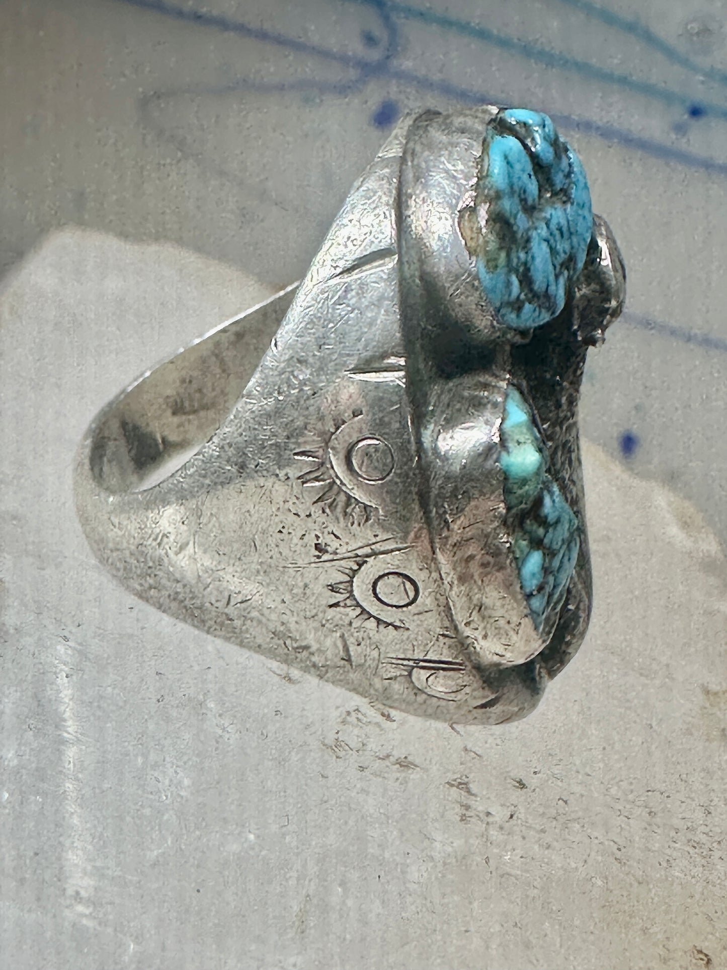 Turquoise ring size 10.50 Jerry Roan Navajo sterling silver women men