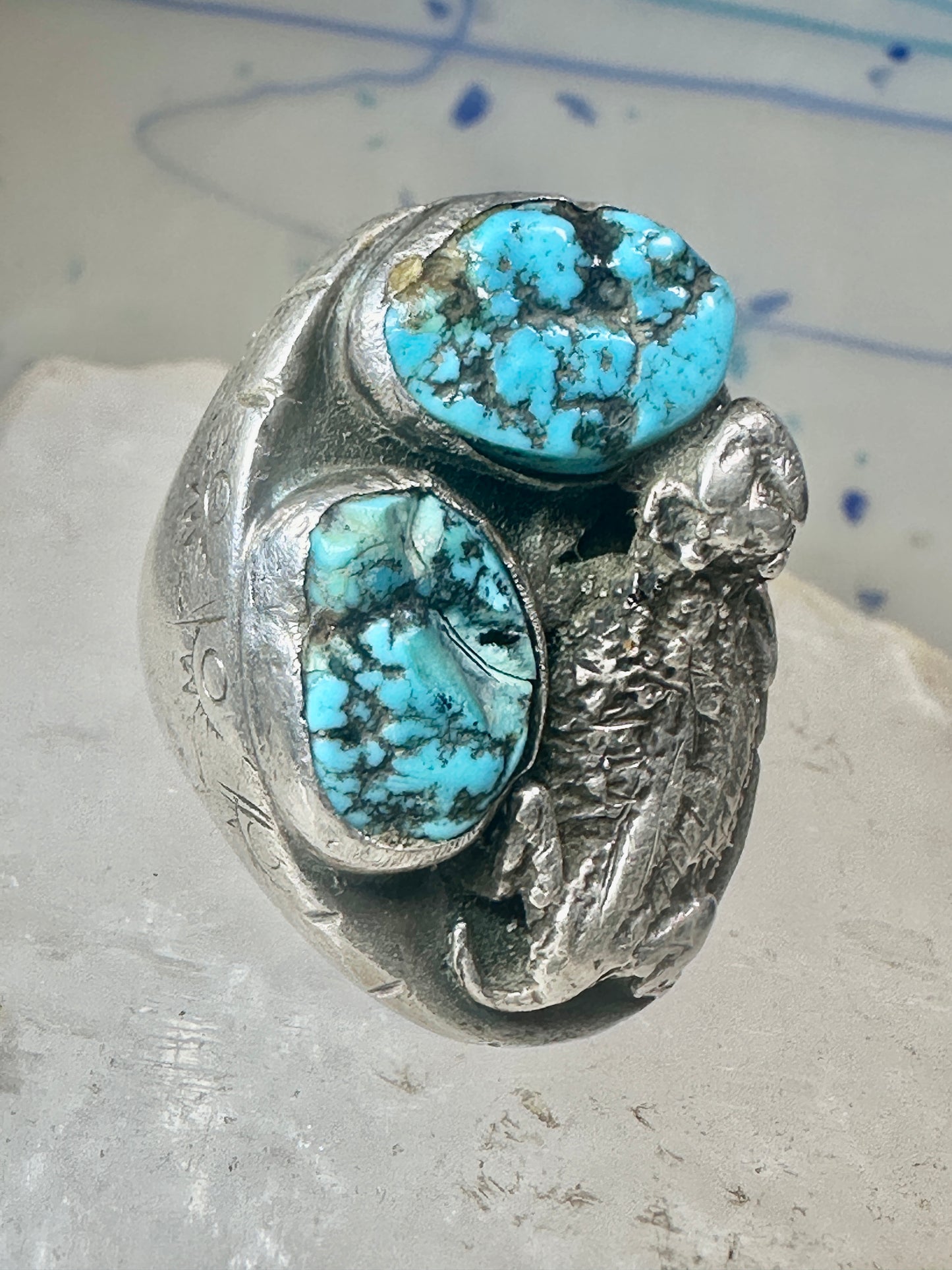 Turquoise ring size 10.50 Jerry Roan Navajo sterling silver women men