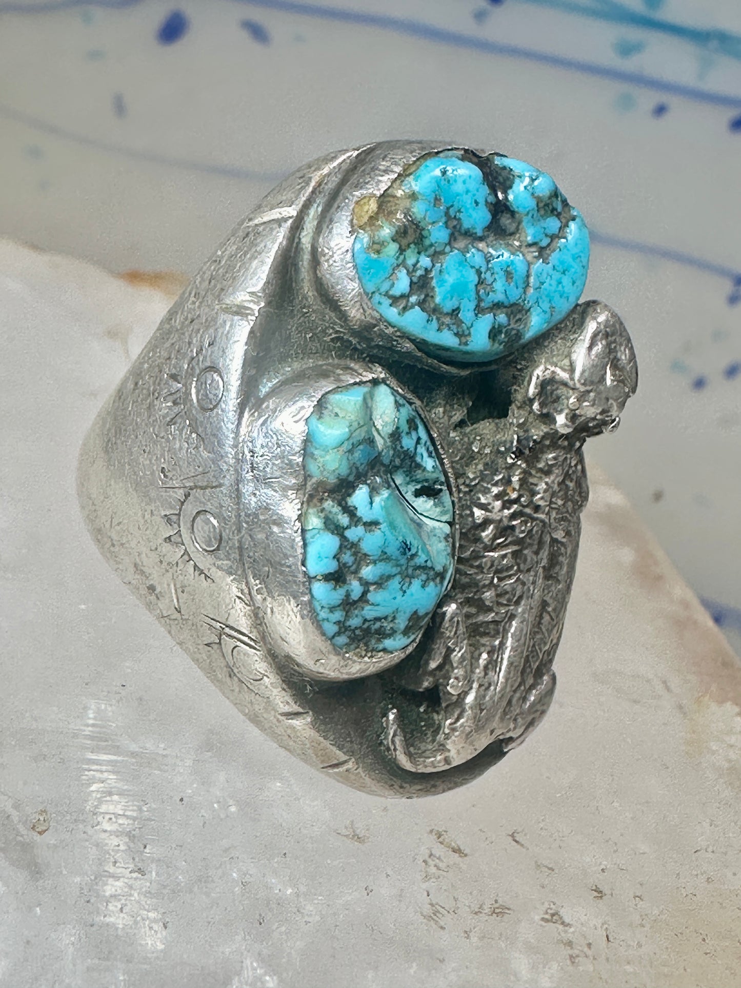 Turquoise ring size 10.50 Jerry Roan Navajo sterling silver women men