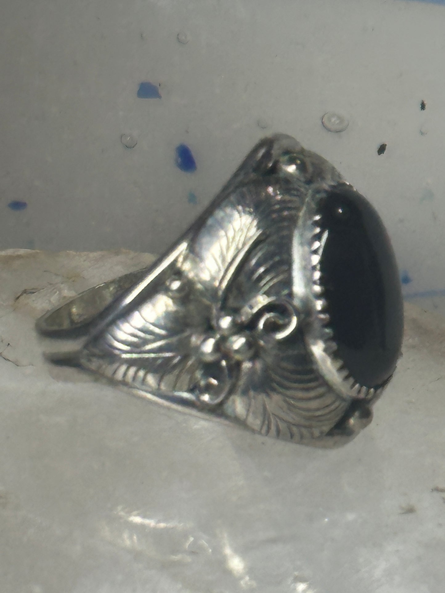 Navajo ring onyx leaves band size 15 sterling silver men women