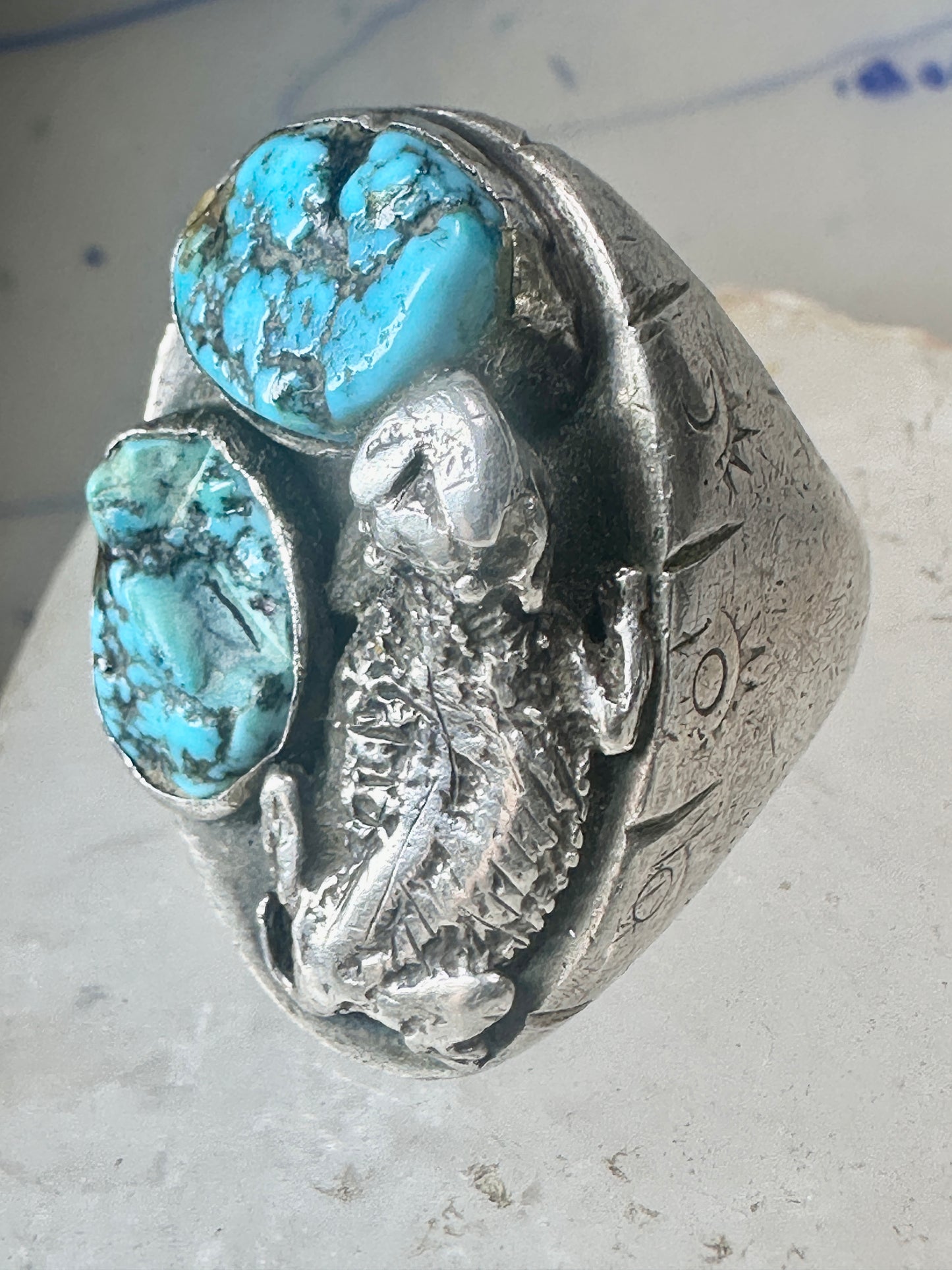 Turquoise ring size 10.50 Jerry Roan Navajo sterling silver women men