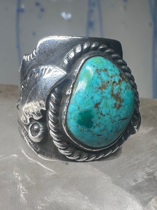 Navajo ring Turquoise cigar band leaves size 9 sterling silver women men