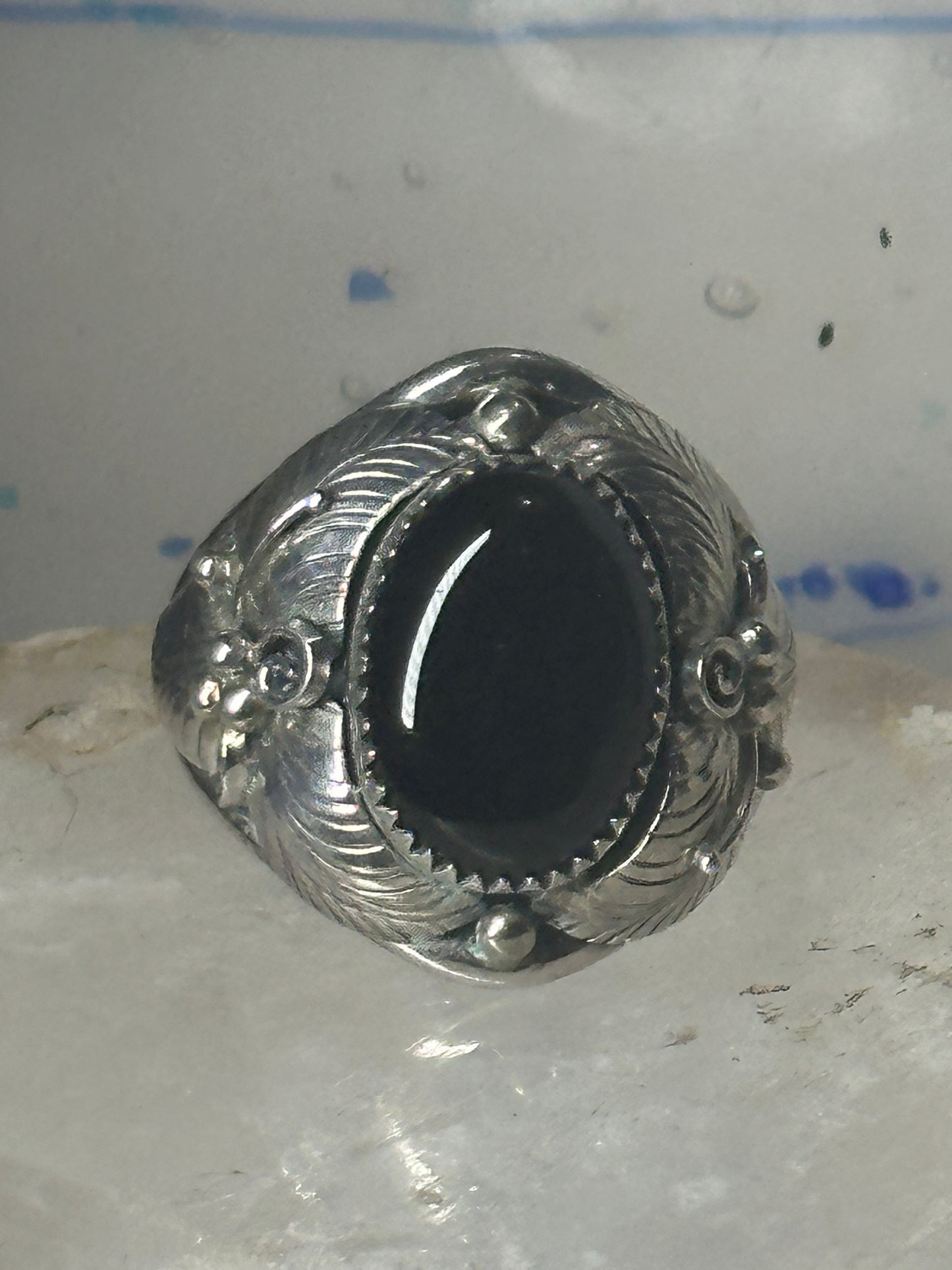 Navajo ring onyx leaves band size 15 sterling silver men women