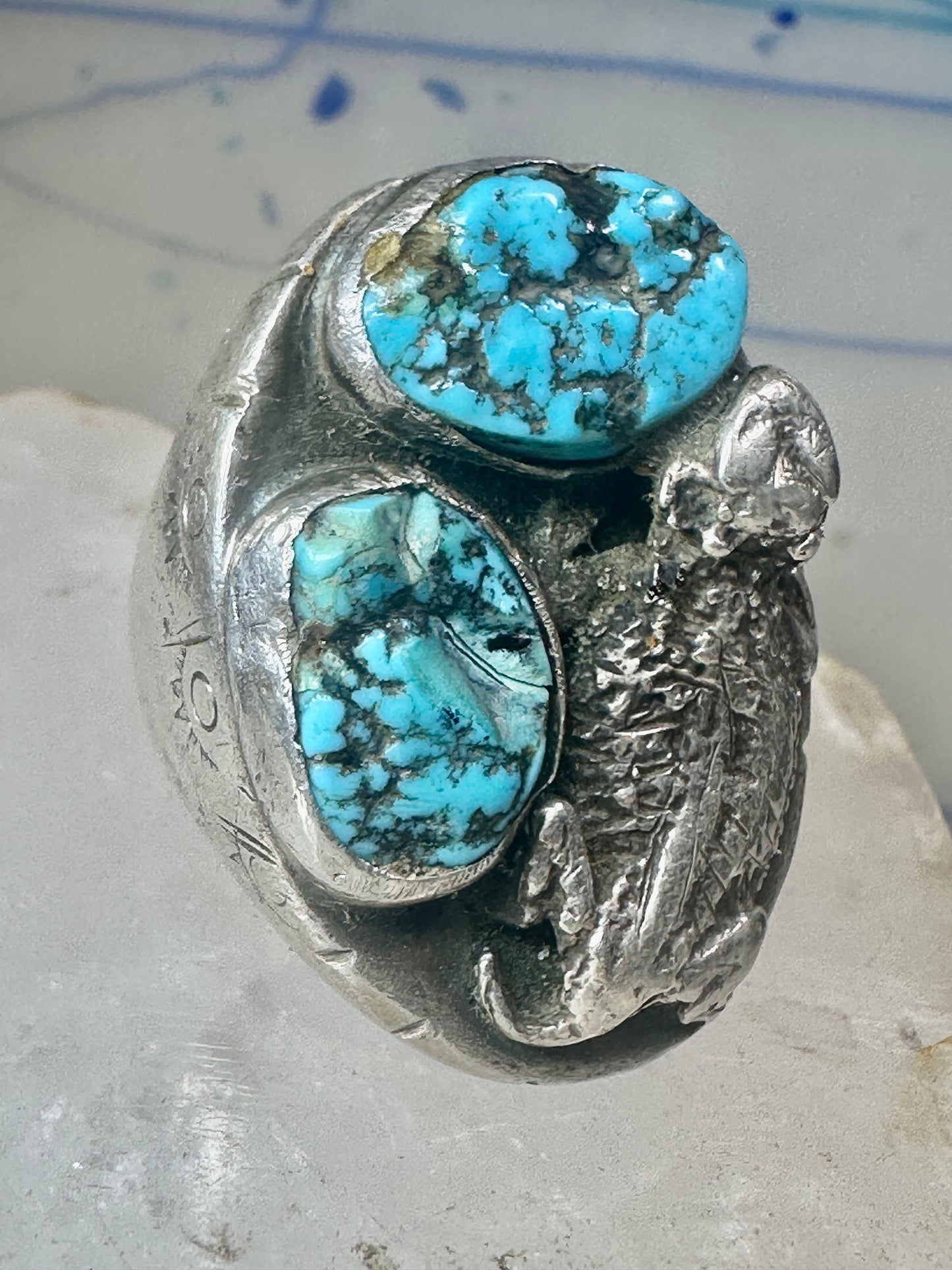 Turquoise ring size 10.50 Jerry Roan Navajo sterling silver women men