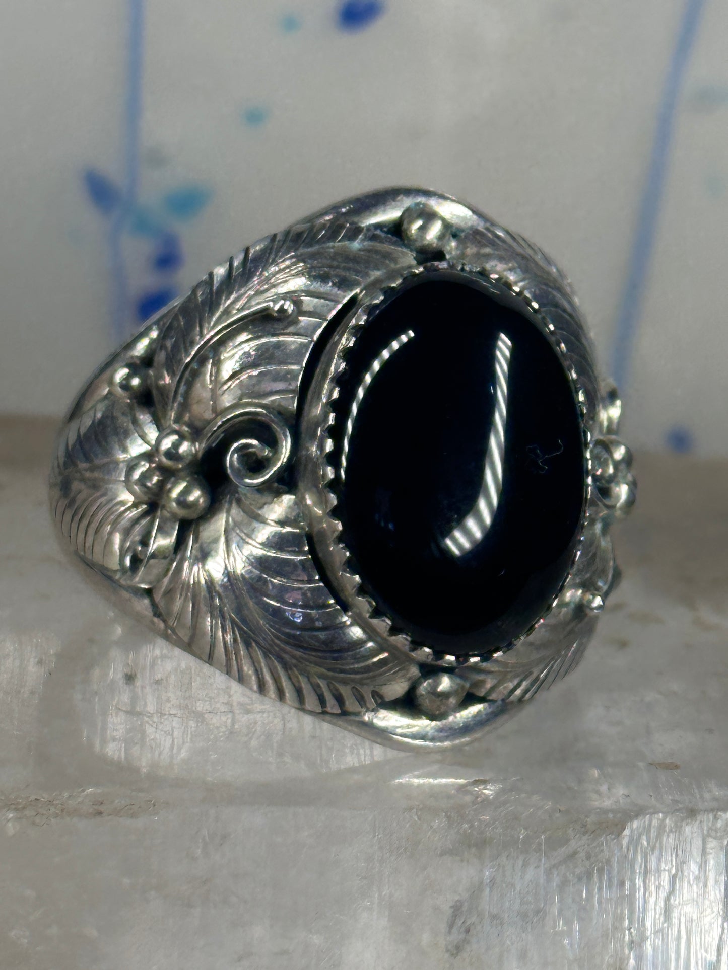 Navajo ring onyx band size 14.75 sterling silver men