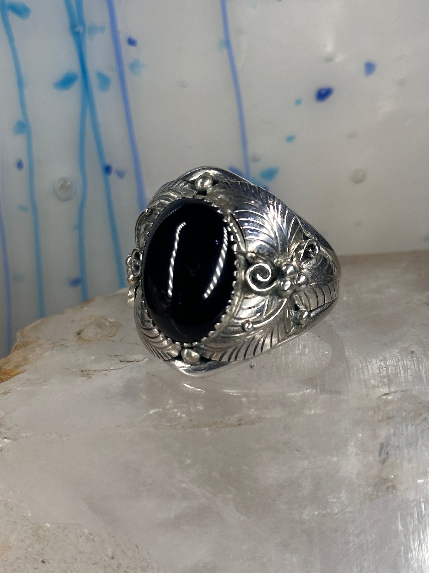 Navajo ring onyx band size 14.75 sterling silver men