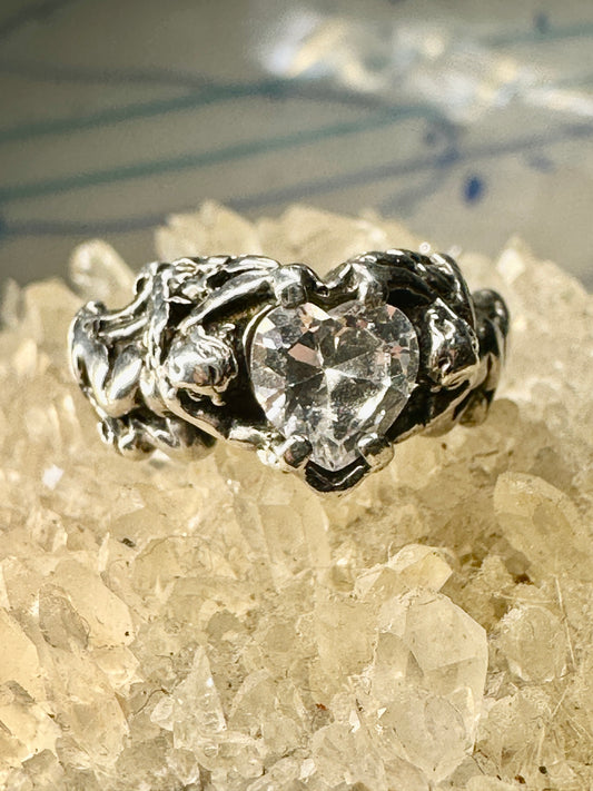 Cupid ring size 8.25 holding heart love Valentine stone figurative sterling silver women