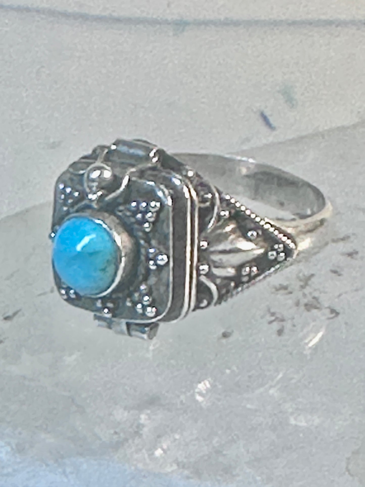 Vintage poison ring turquoise boho size 7.75 sterling silver women girls