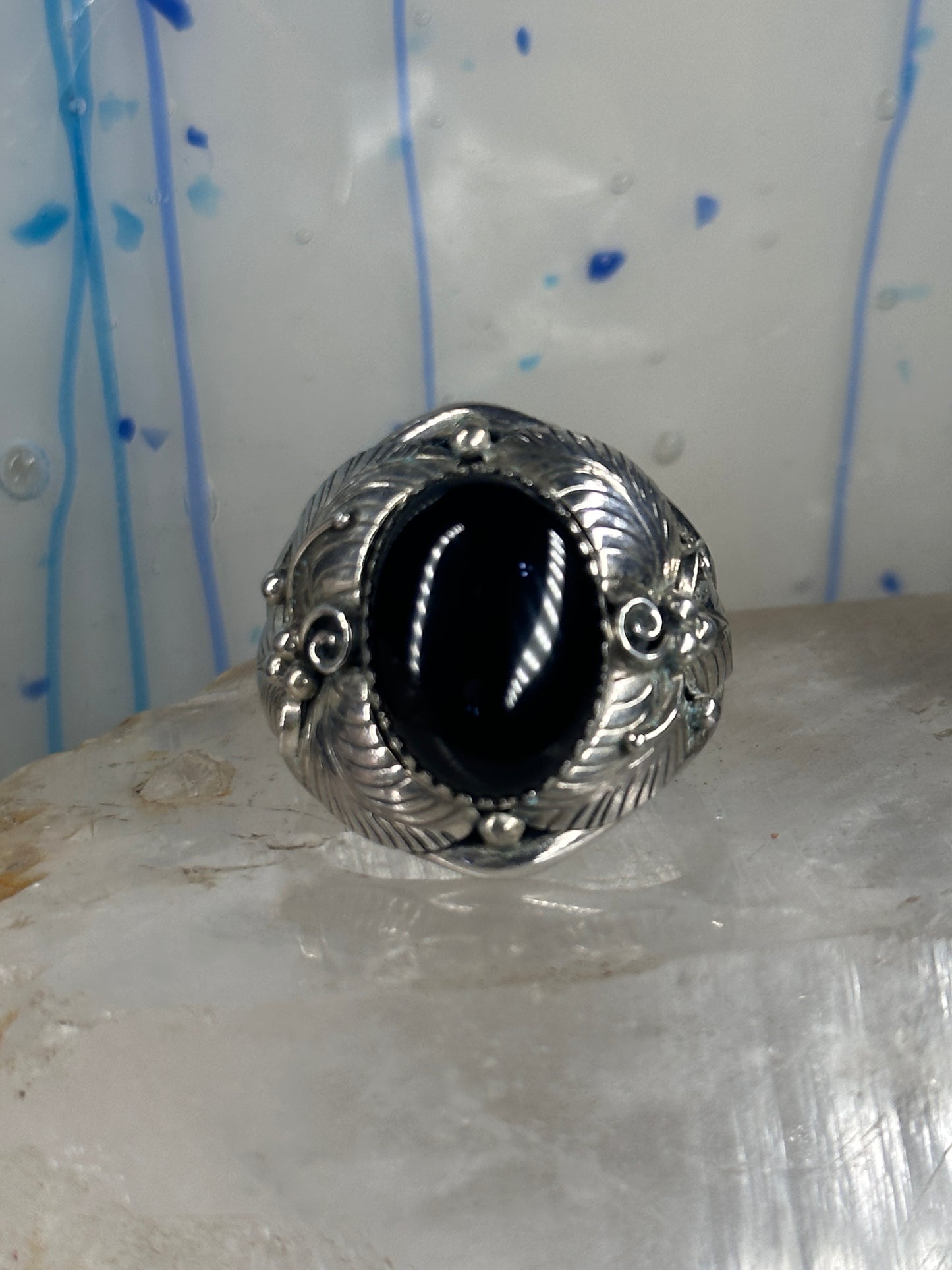 Navajo ring onyx band size 14.75 sterling silver men