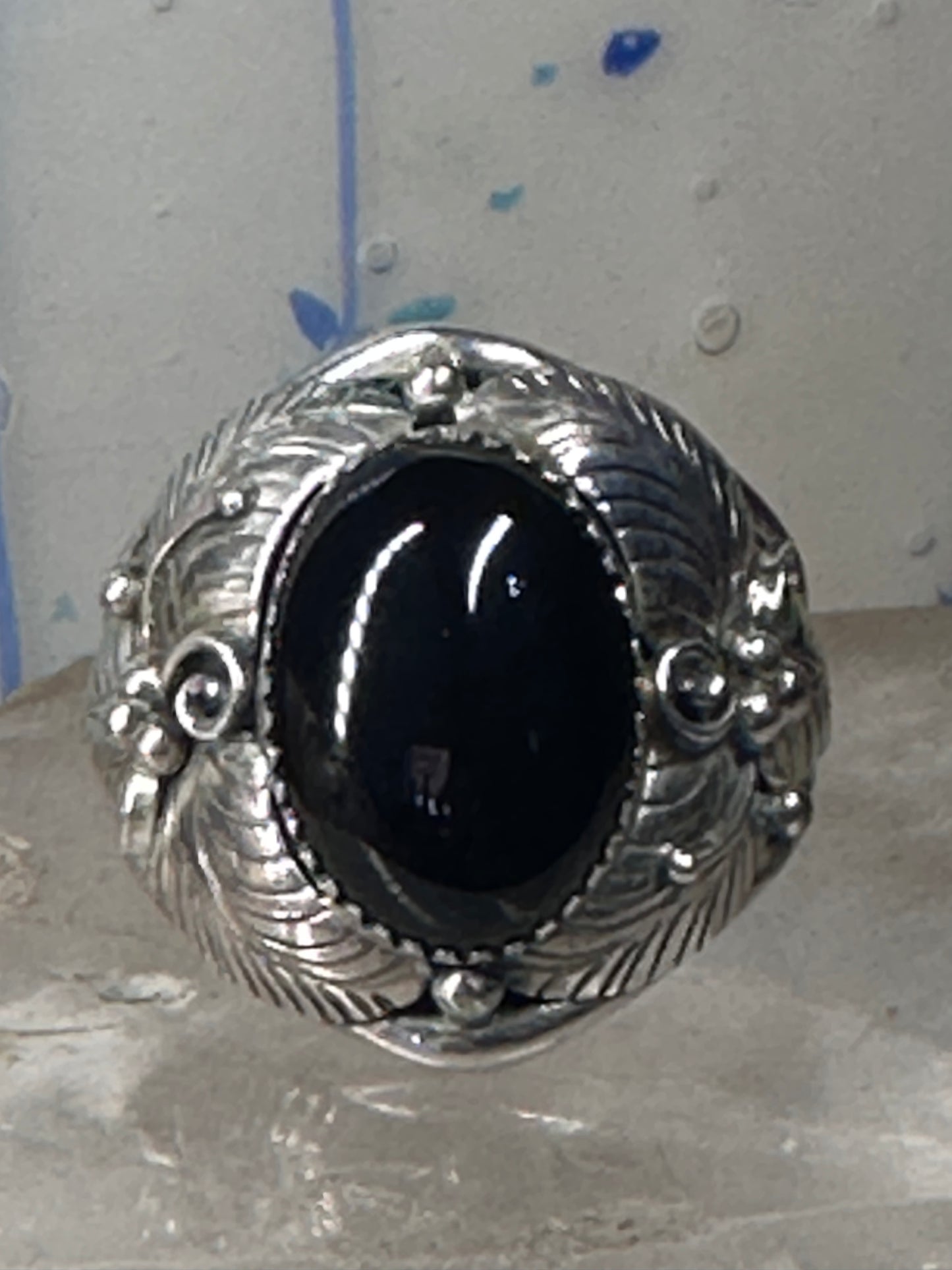 Navajo ring onyx band size 14.75 sterling silver men