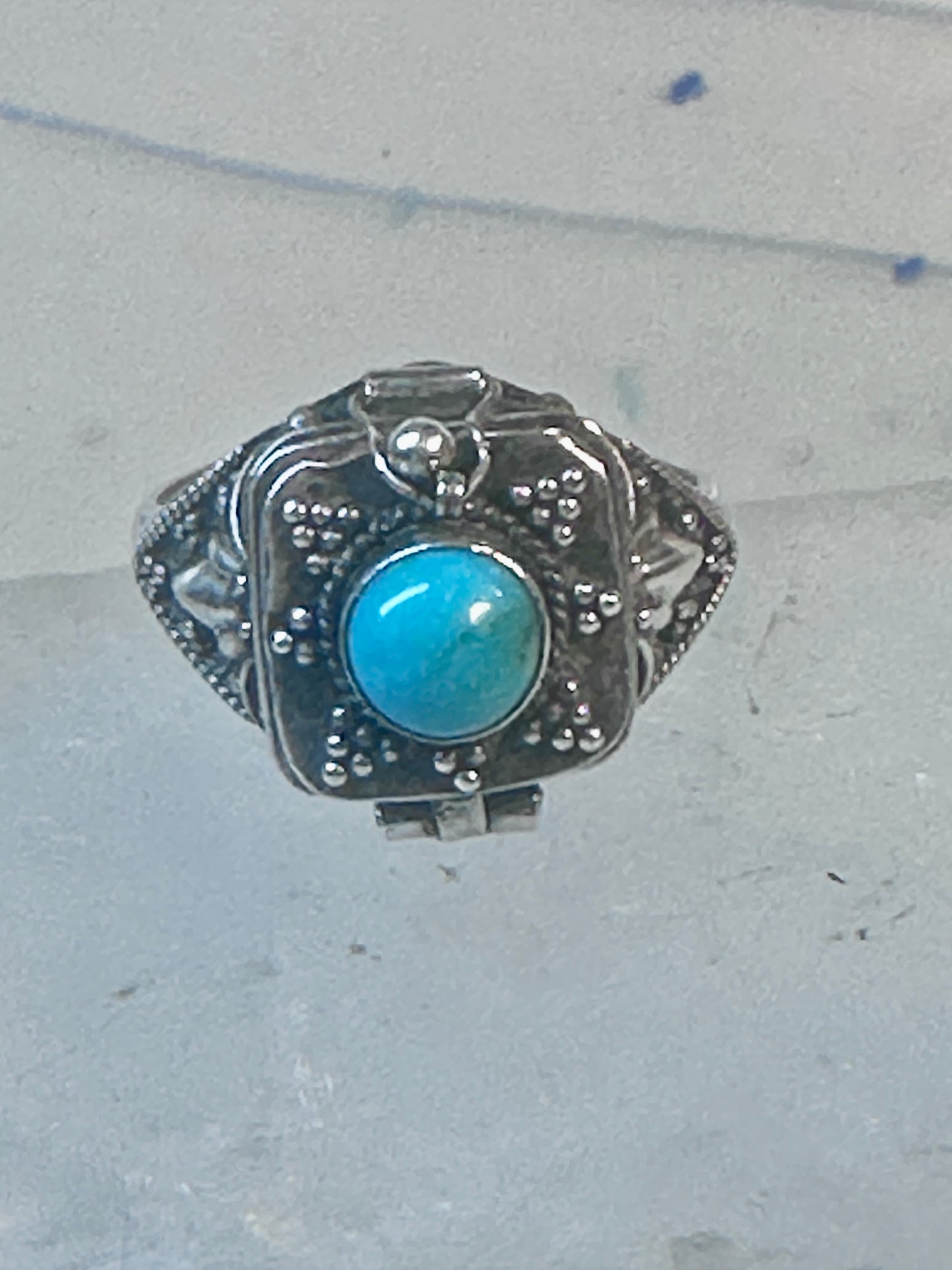 Vintage poison ring turquoise boho size 7.75 sterling silver women girls