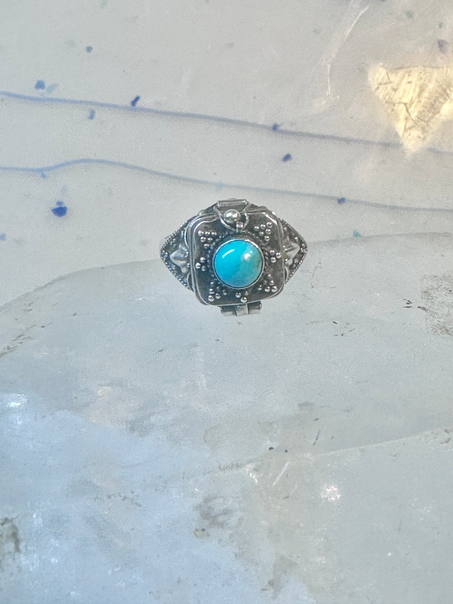 Vintage poison ring turquoise boho size 7.75 sterling silver women girls