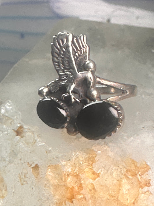 Vintage eagle southwest onyx ring animal band size 5.5 sterling silver women