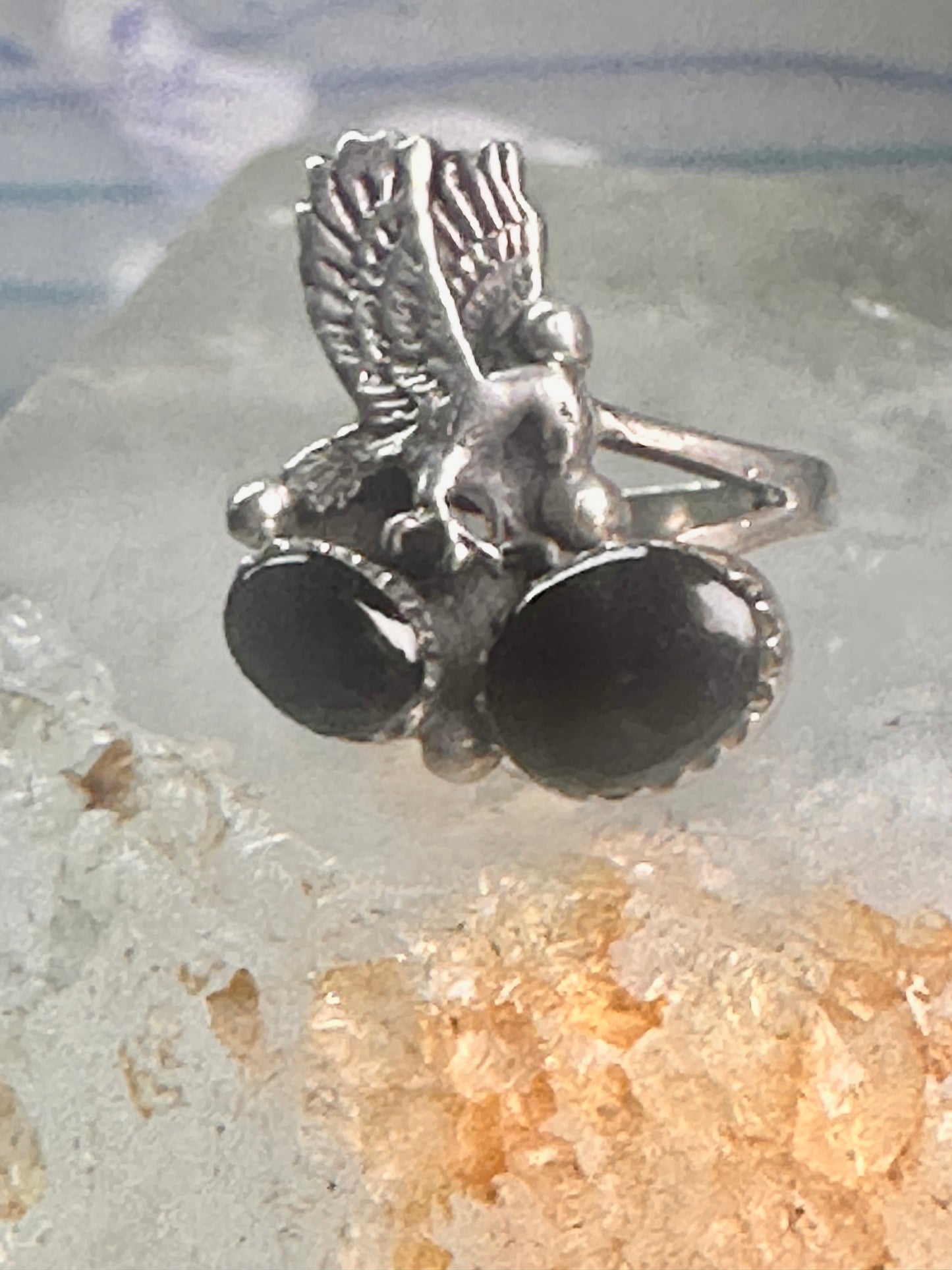 Vintage eagle southwest onyx ring animal band size 5.5 sterling silver women