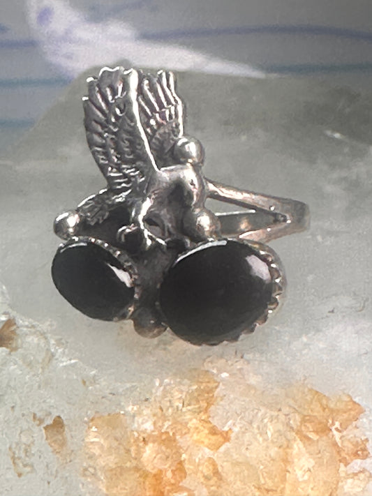 Vintage eagle southwest onyx ring animal band size 5.5 sterling silver women
