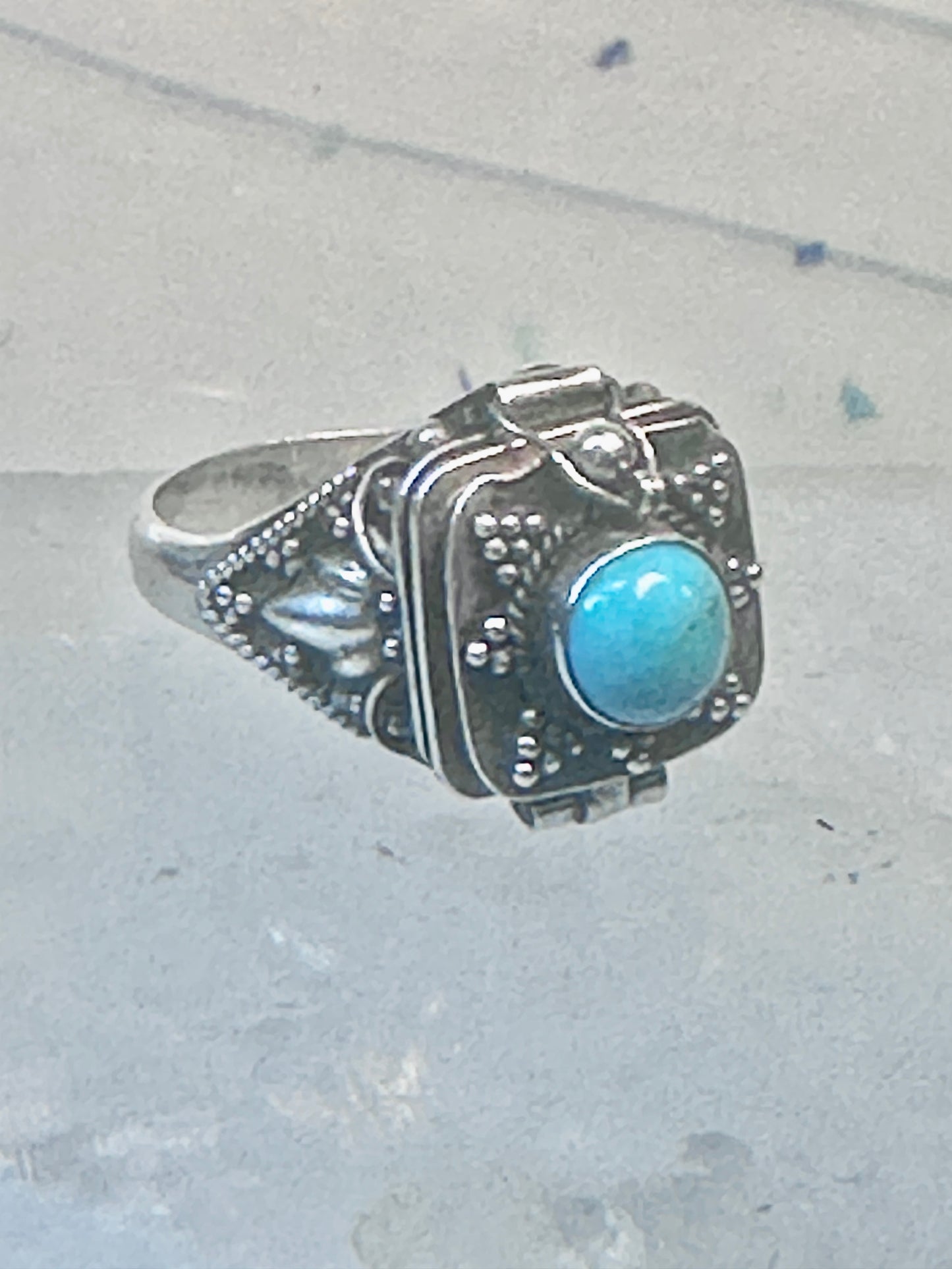Vintage poison ring turquoise boho size 7.75 sterling silver women girls