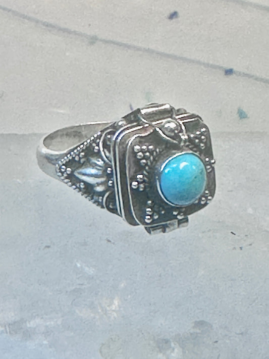 Vintage poison ring turquoise boho size 7.75 sterling silver women girls