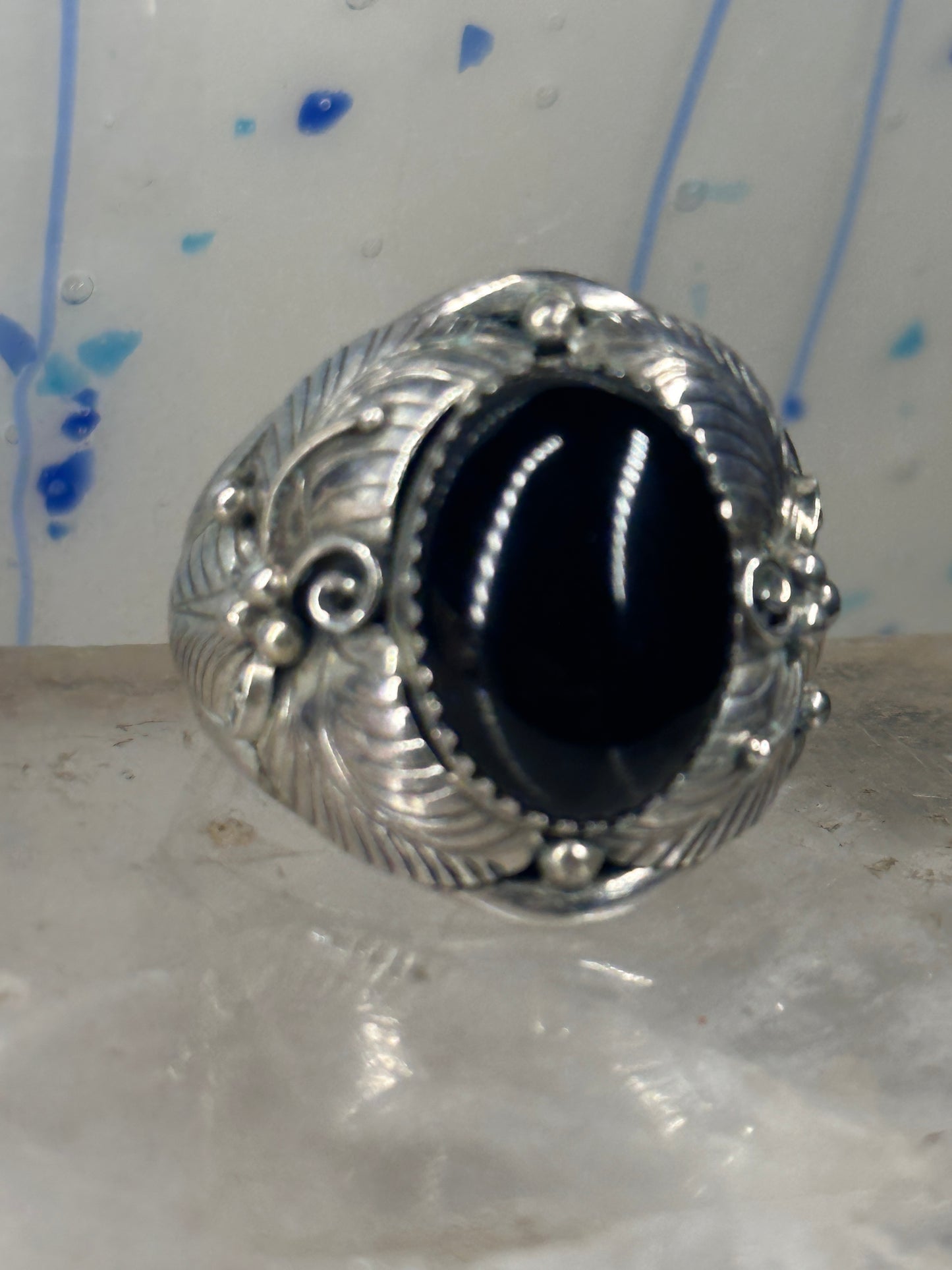 Navajo ring onyx band size 14.75 sterling silver men