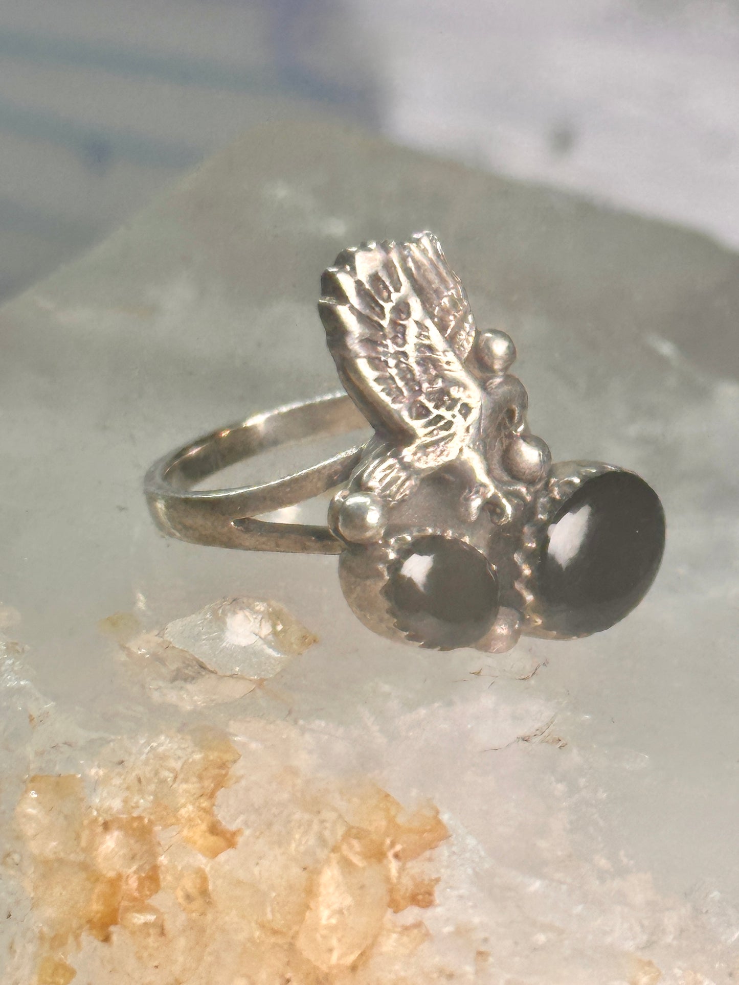 Vintage eagle southwest onyx ring animal band size 5.5 sterling silver women