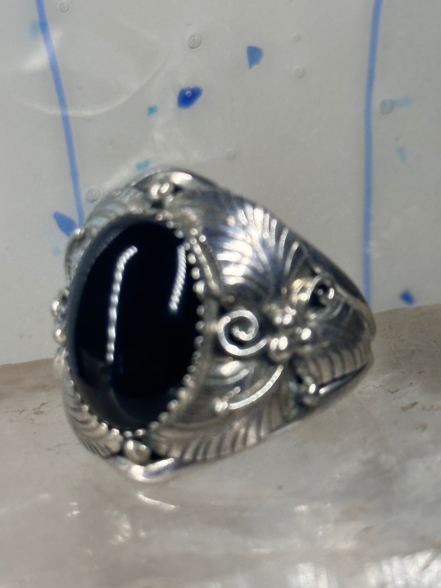 Navajo ring onyx band size 14.75 sterling silver men