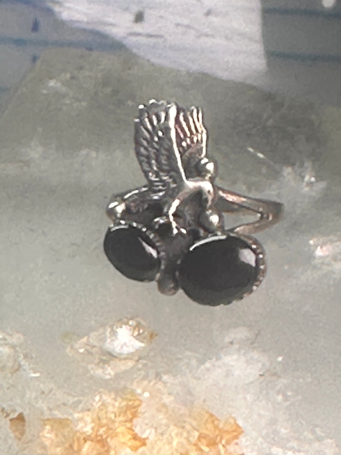Vintage eagle southwest onyx ring animal band size 5.5 sterling silver women