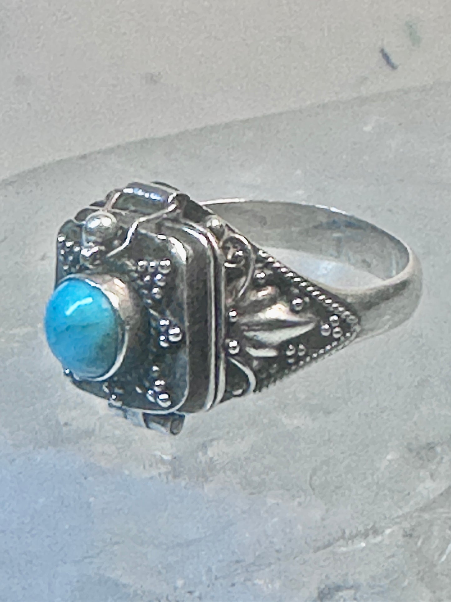 Vintage poison ring turquoise boho size 7.75 sterling silver women girls