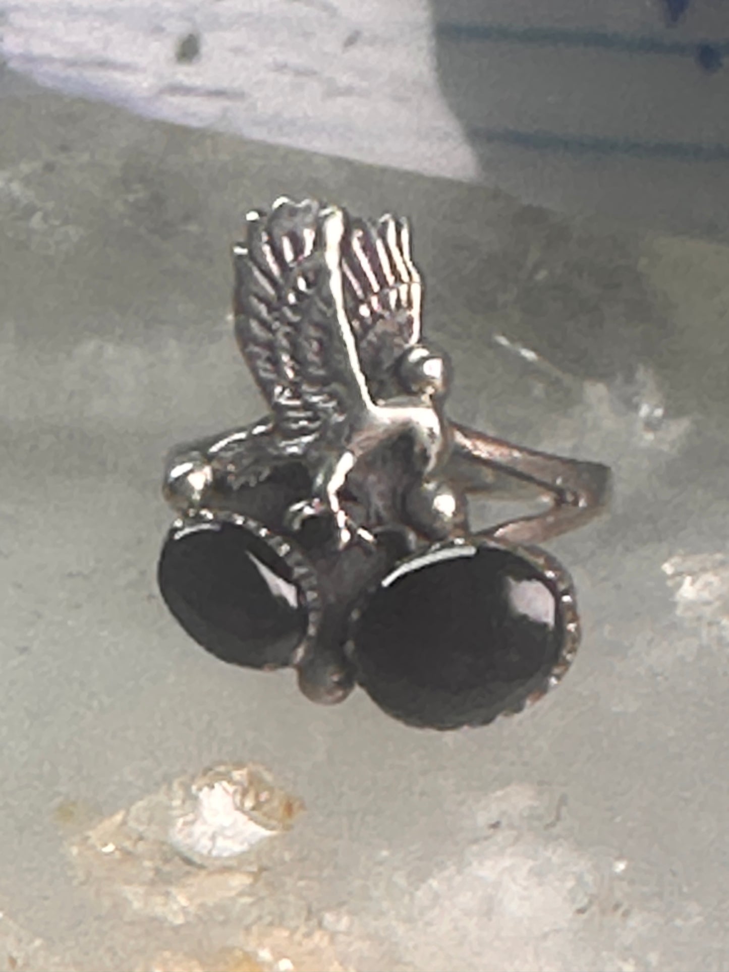 Vintage eagle southwest onyx ring animal band size 5.5 sterling silver women