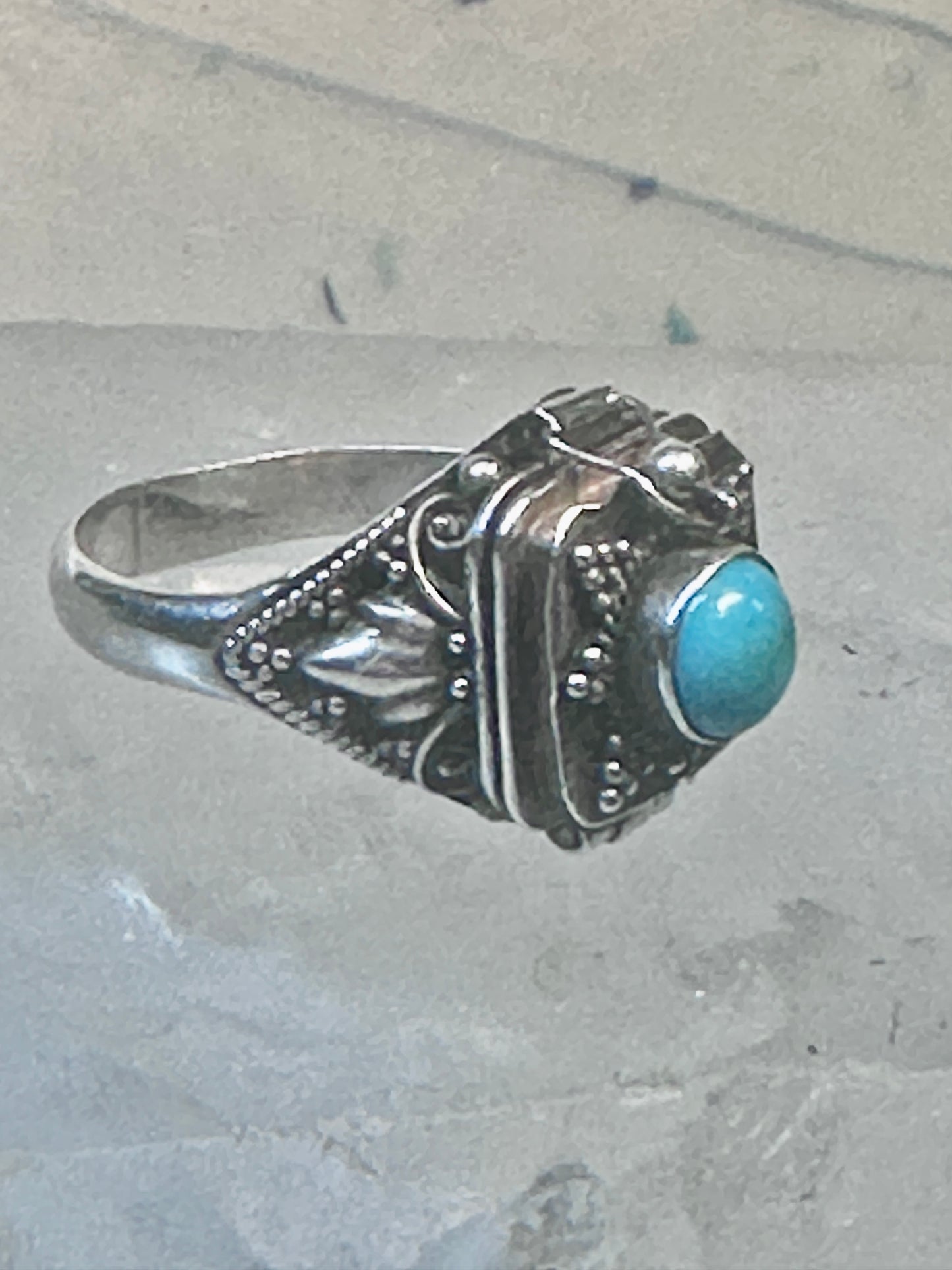Vintage poison ring turquoise boho size 7.75 sterling silver women girls