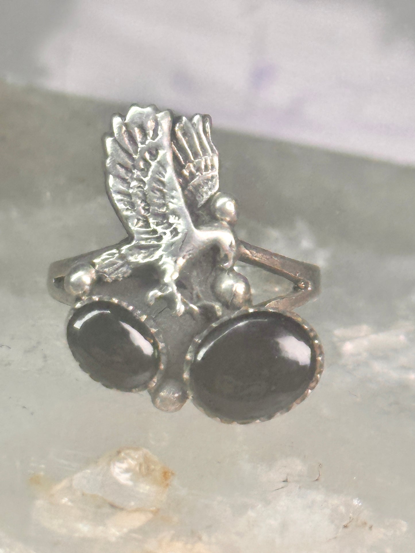 Vintage eagle southwest onyx ring animal band size 5.5 sterling silver women