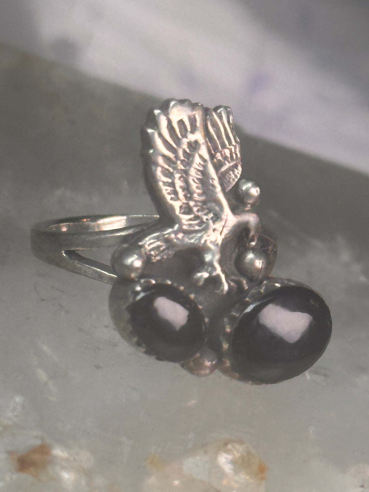 Vintage eagle southwest onyx ring animal band size 5.5 sterling silver women