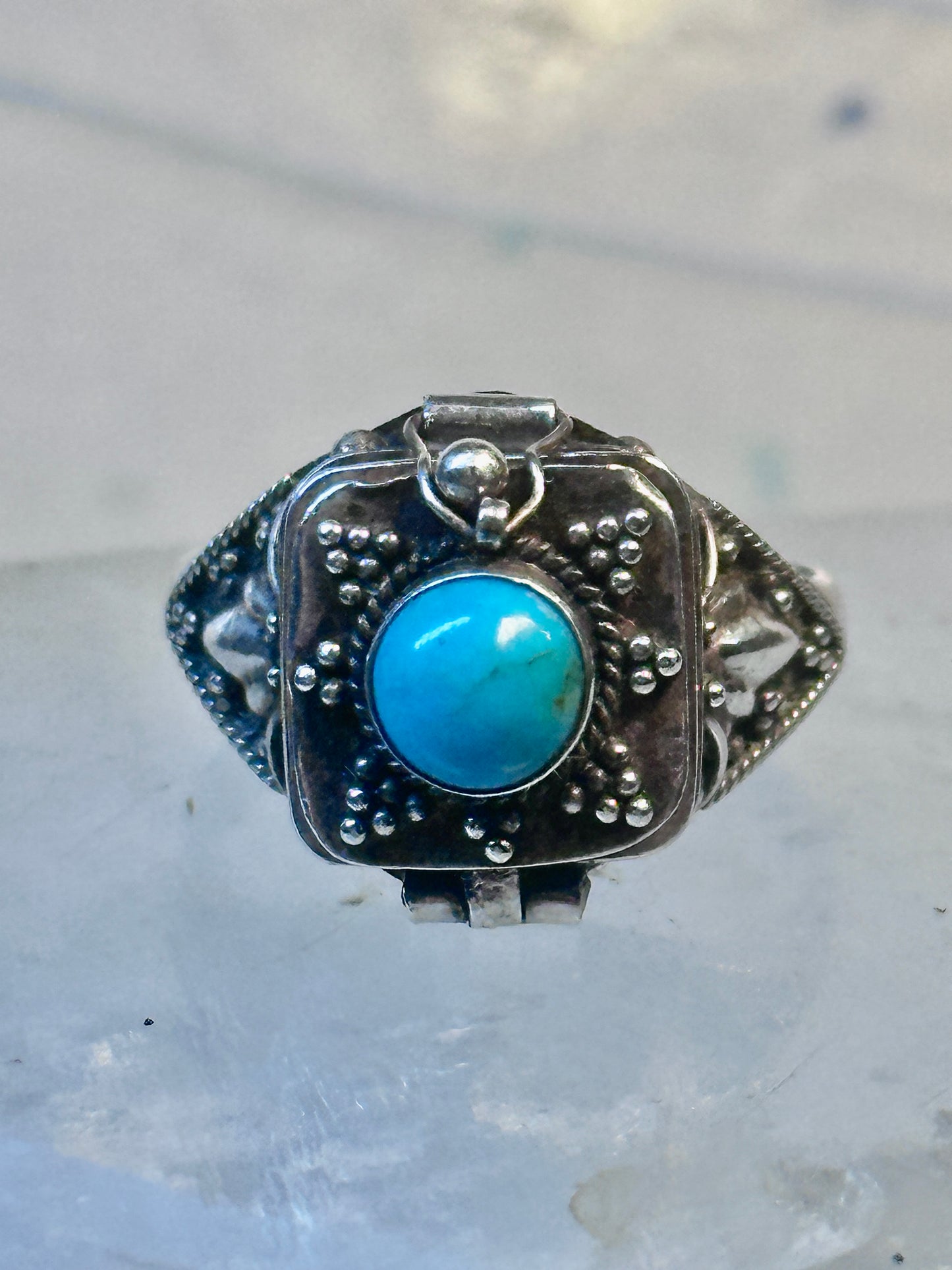 Vintage poison ring turquoise boho size 7.75 sterling silver women girls