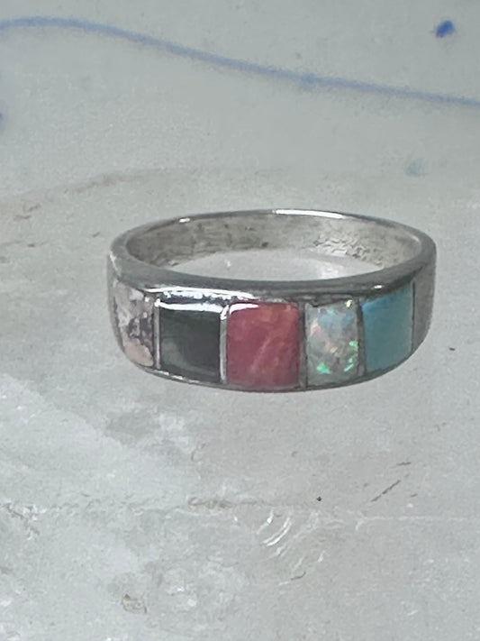 Vintage Zuni ring turquoise  multi gemstone size 9.25 sterling silver women men