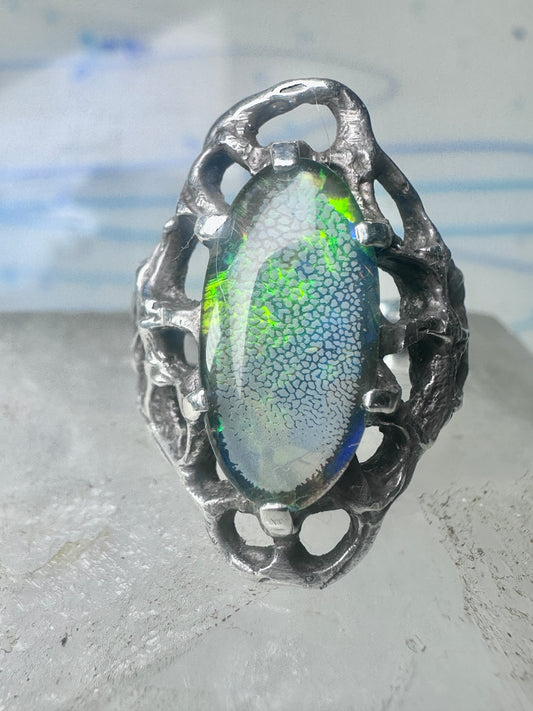 Opal Triplet Ring webbed brutalist vintage size 6.25 sterling silver women girls