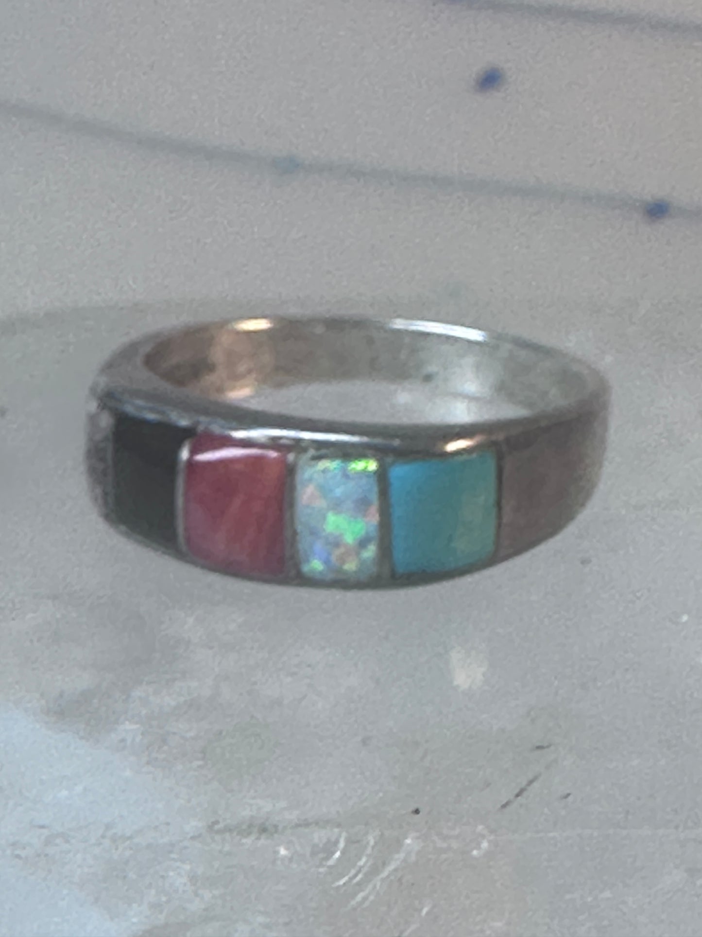 Vintage Zuni ring turquoise  multi gemstone size 9.25 sterling silver women men