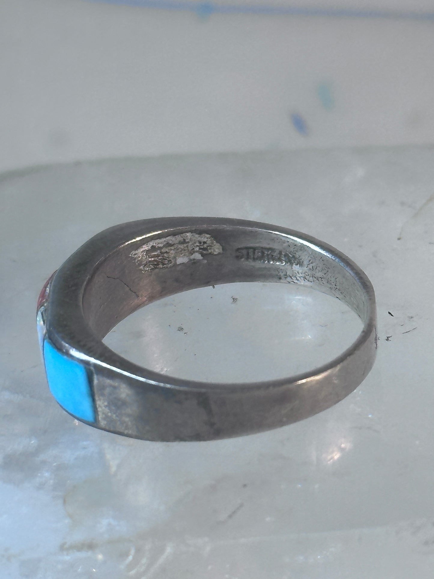 Vintage Zuni ring turquoise  multi gemstone size 9.25 sterling silver women men