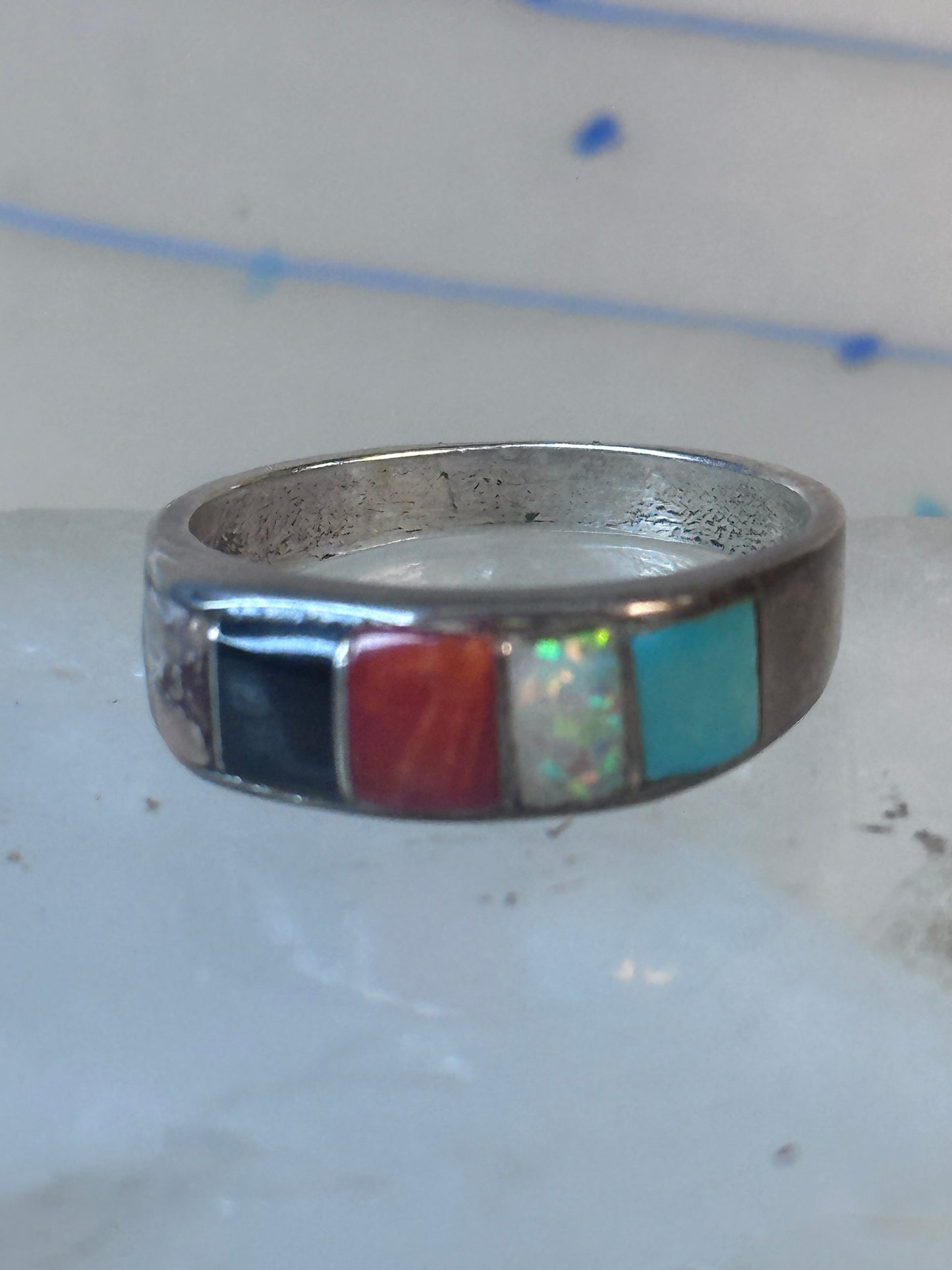 Vintage Zuni ring turquoise  multi gemstone size 9.25 sterling silver women men