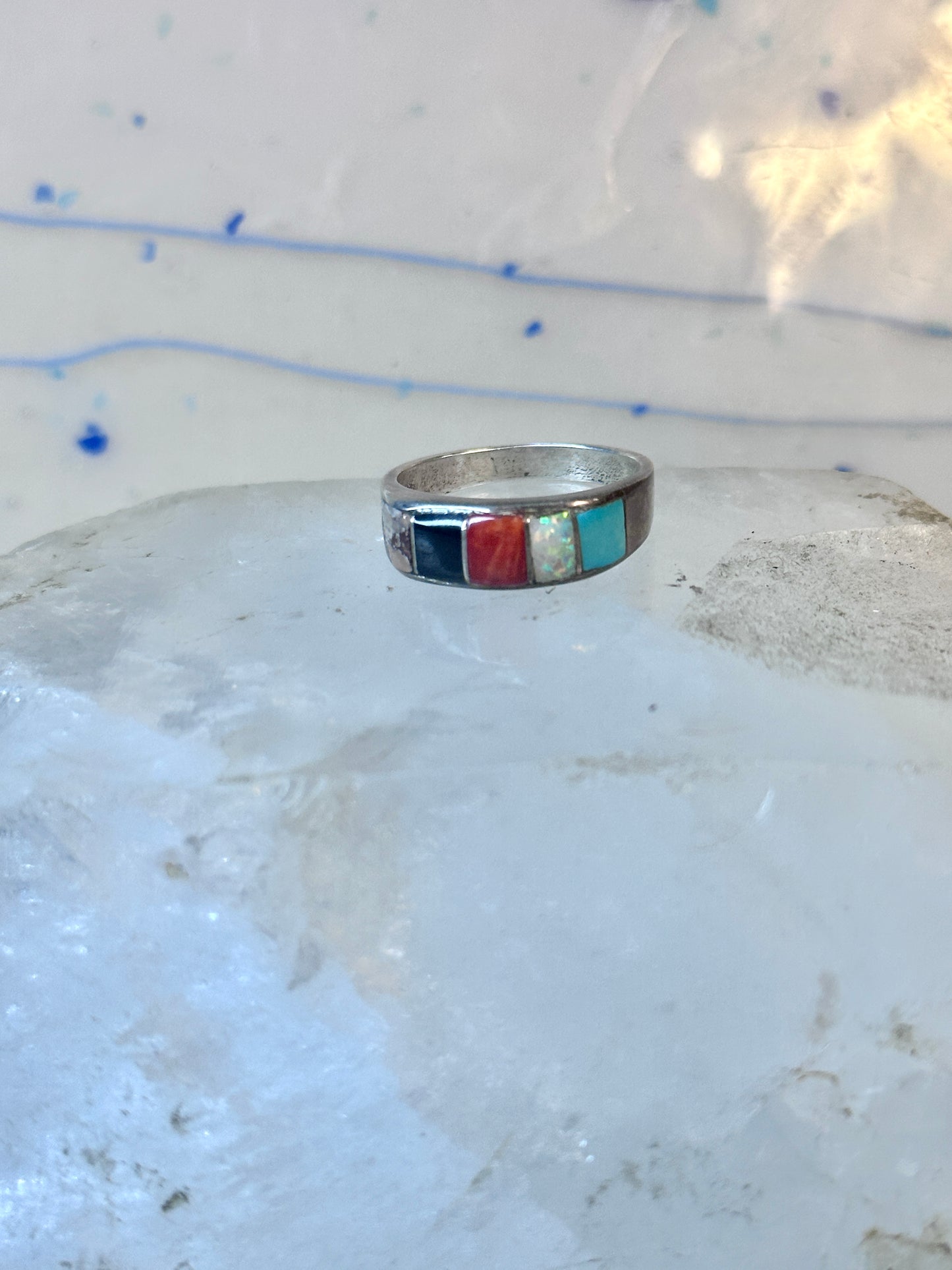 Vintage Zuni ring turquoise  multi gemstone size 9.25 sterling silver women men